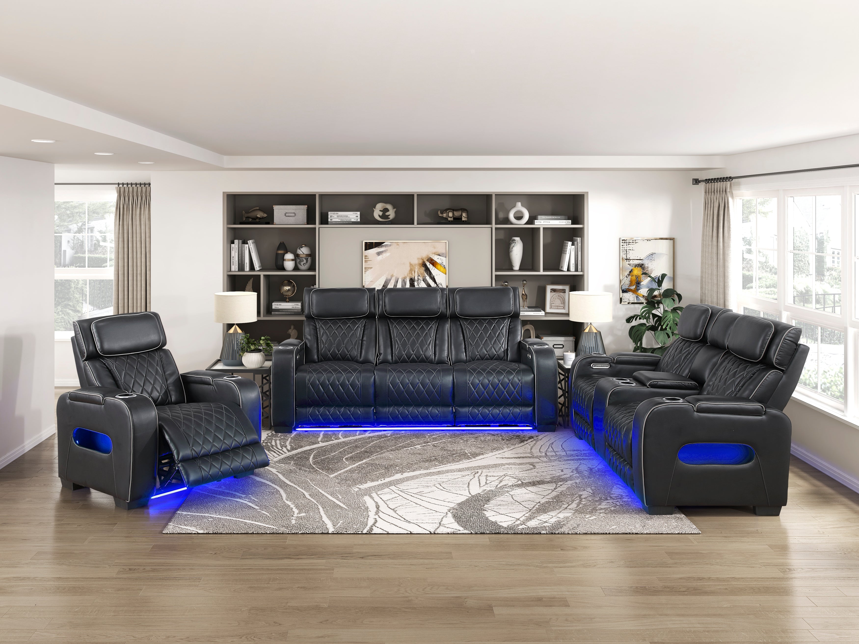 Fairway Black Power Double Reclining Living Room Set from Homelegance - Luna Furniture