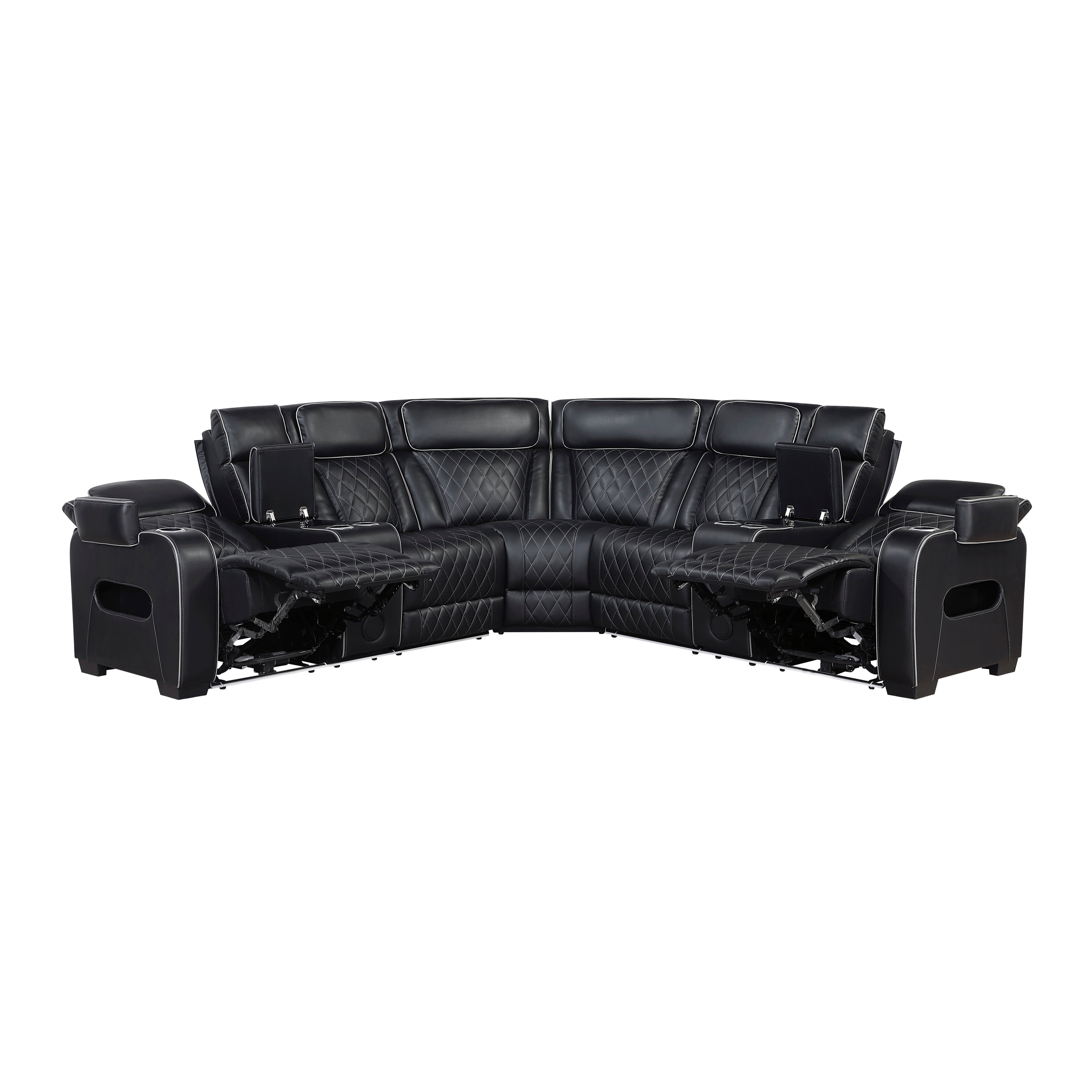 9516BLKS*32LCN2RCNPWH (3)3-Piece Power Reclining Sectional with Consoles, Power Headrests, Storage Arms(Top and Side), Cup holders, Charging Ports, Wireless speakers and LED lighting - 9516BLKS*32LCN2RCNPWH