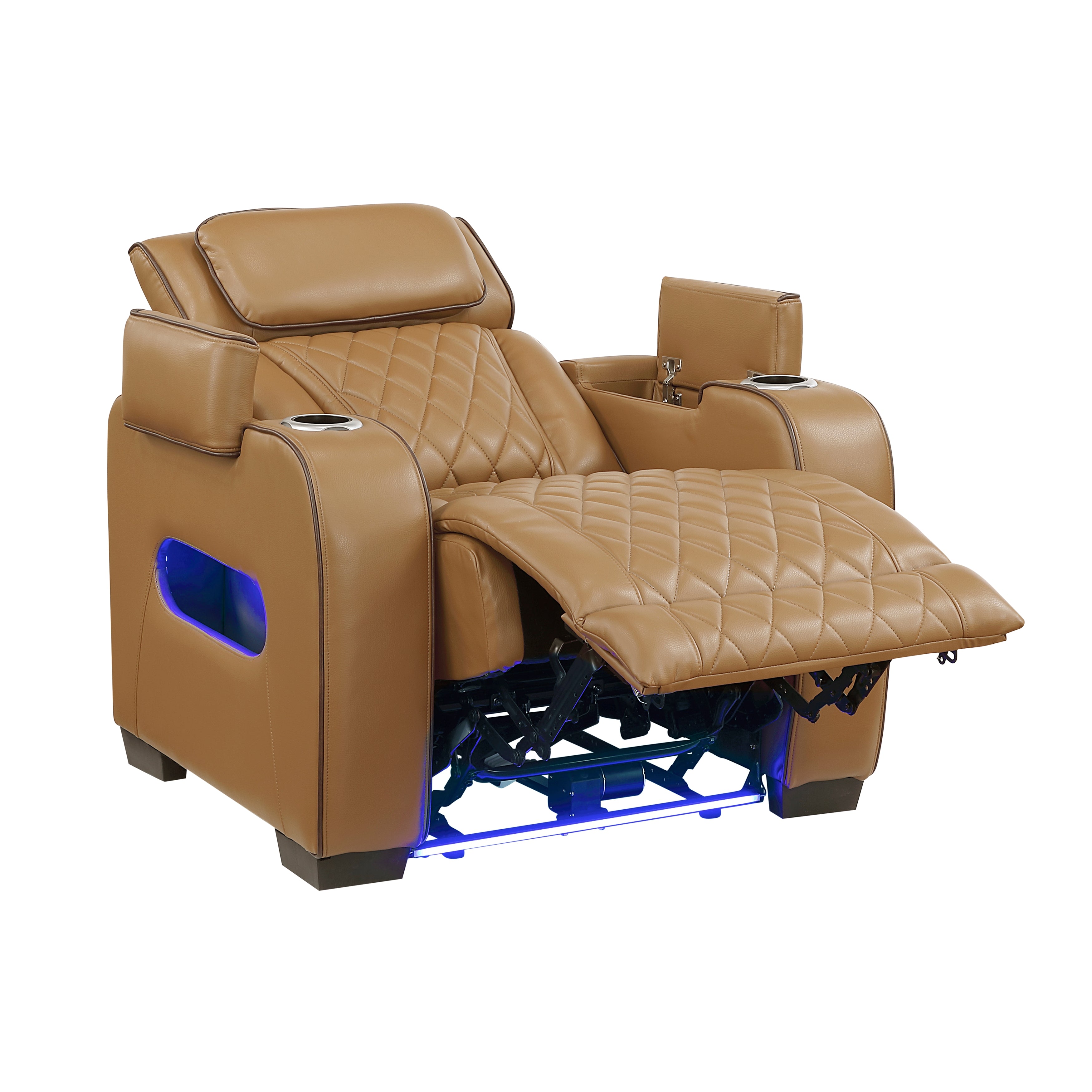9516BRW-1PWH Power Reclining Chair with Power Headrest, Cup holders and Storage Arms(Top and Side), Charging Ports and LED lighting - 9516BRW-1PWH