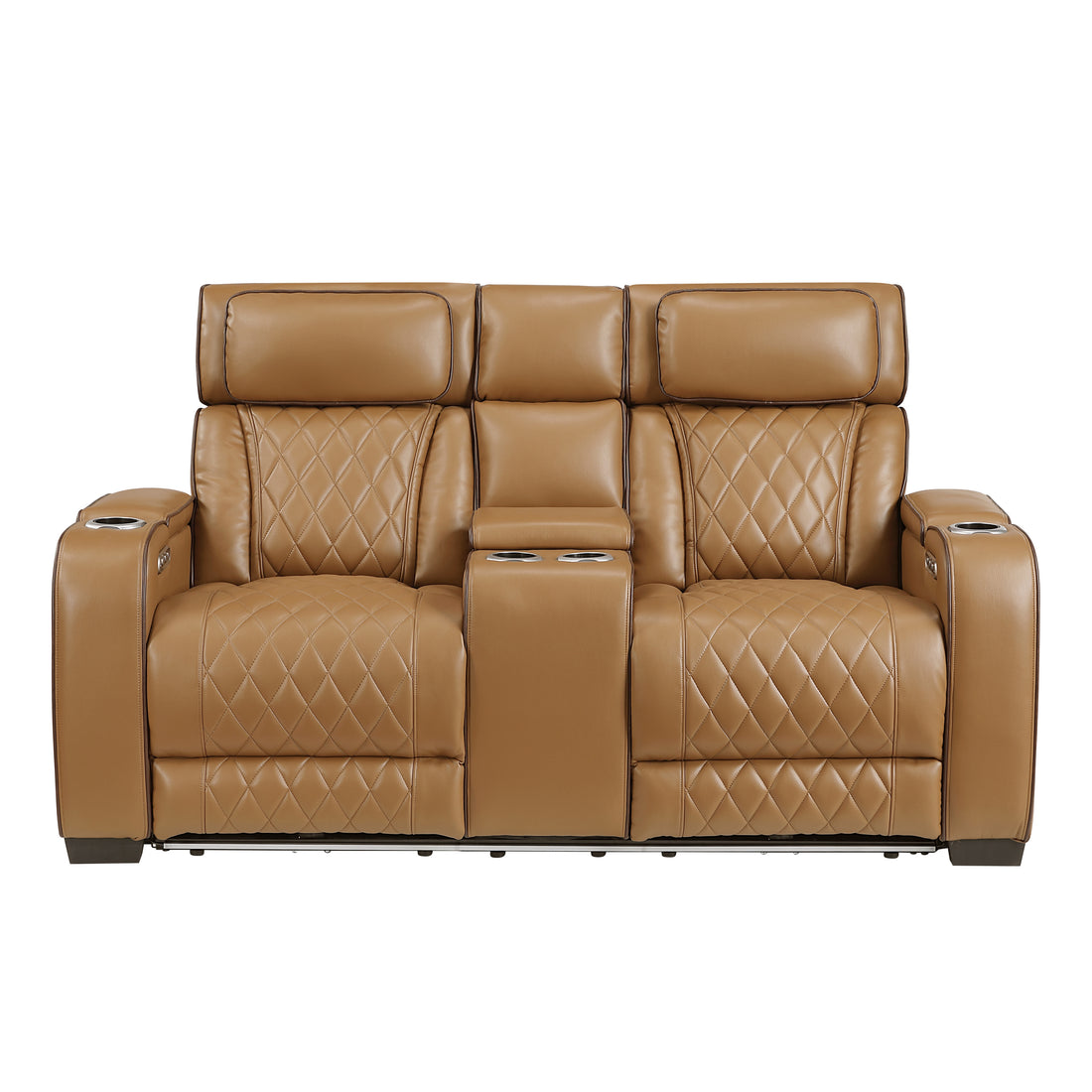 9516BRW-2PWH Power Double Reclining Love Seat with Center Console, Power Headrests, Storage Arms(Top and Side), Cup holders, Charging Ports and LED lighting - 9516BRW-2PWH