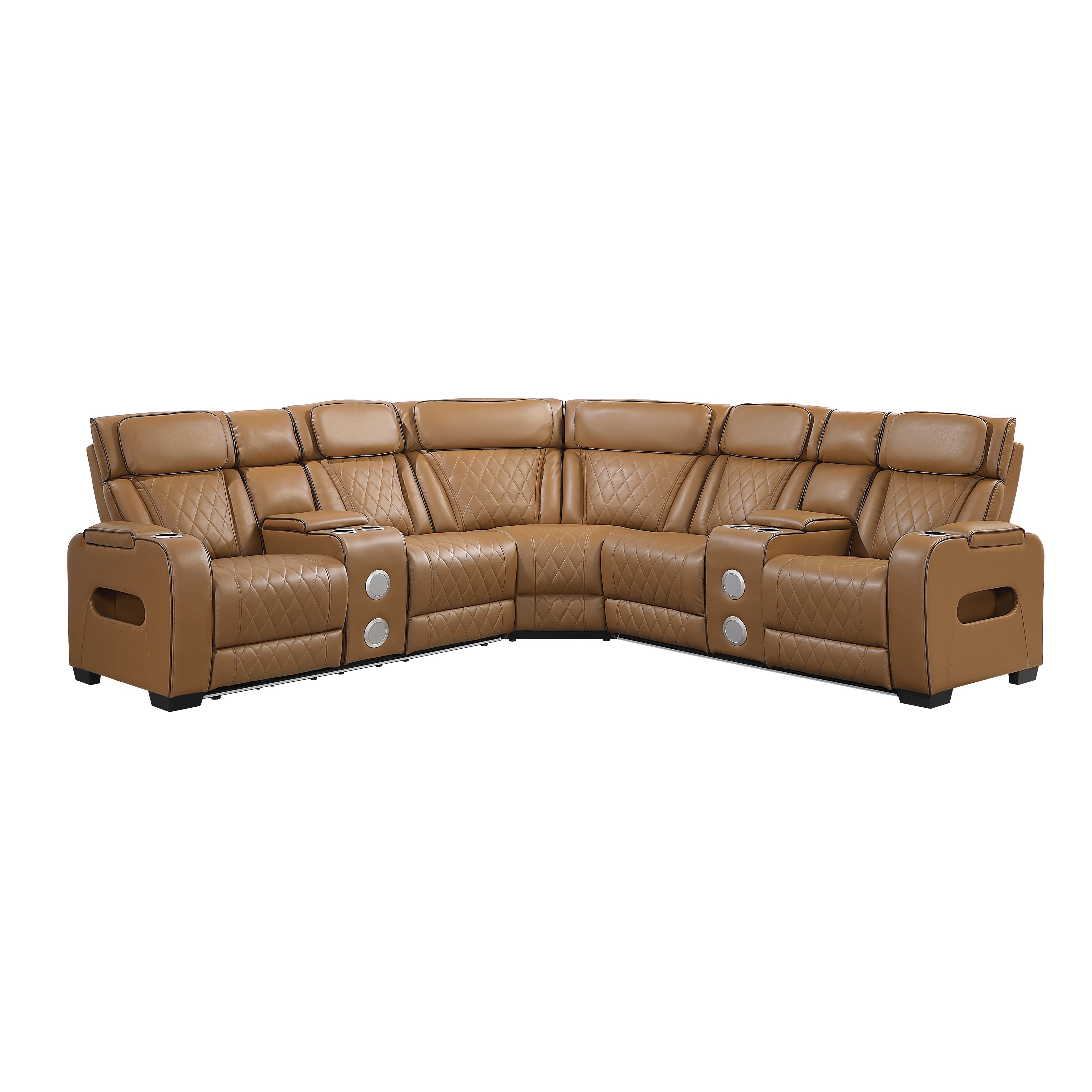 9516BRWS*32LCN2RCNPWH (3)3-Piece Power Reclining Sectional with Consoles, Power Headrests, Storage Arms(Top and Side), Cup holders, Charging Ports, Wireless speakers and LED lighting - 9516BRWS*32LCN2RCNPWH