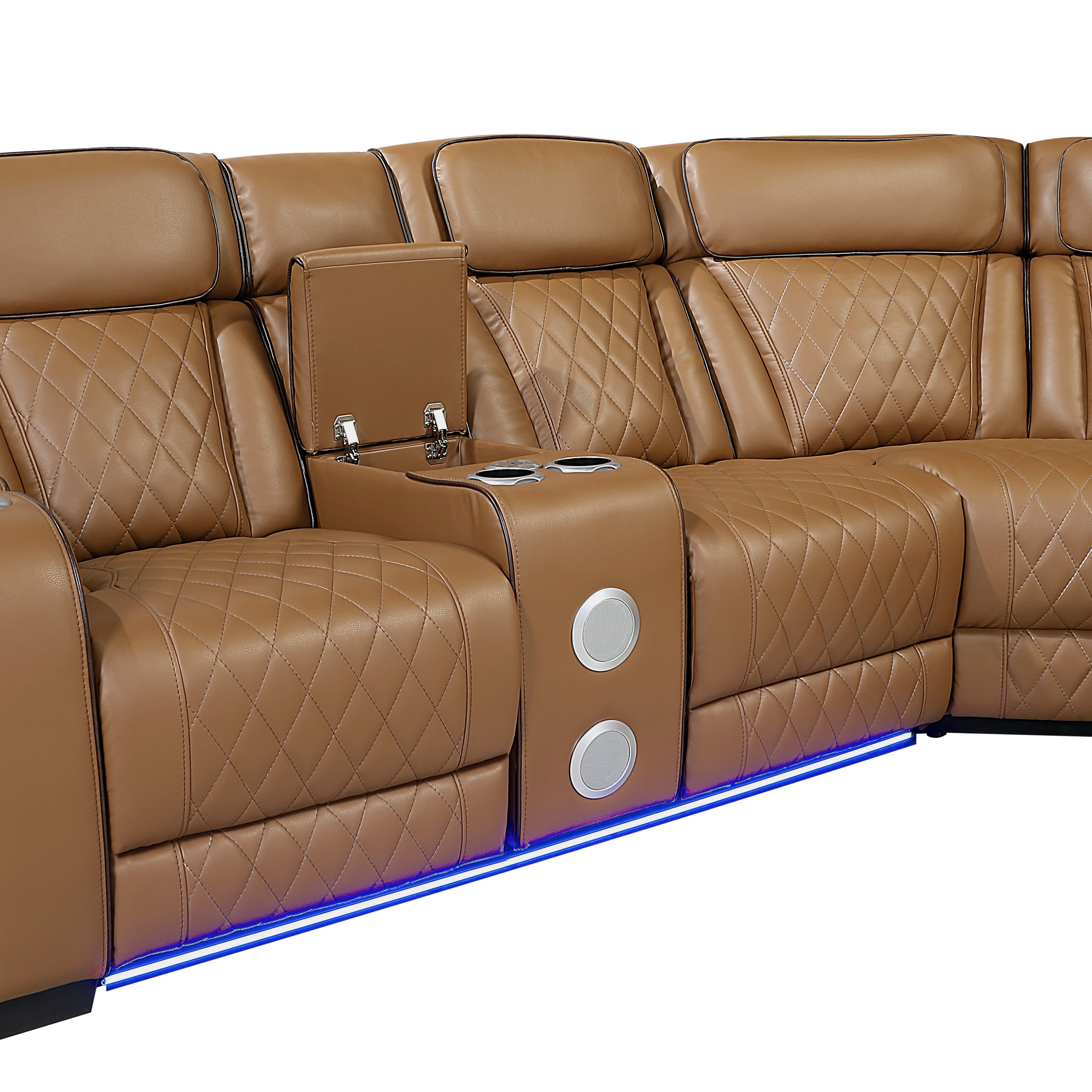 9516BRWS*32LCN2RCNPWH (3)3-Piece Power Reclining Sectional with Consoles, Power Headrests, Storage Arms(Top and Side), Cup holders, Charging Ports, Wireless speakers and LED lighting - 9516BRWS*32LCN2RCNPWH