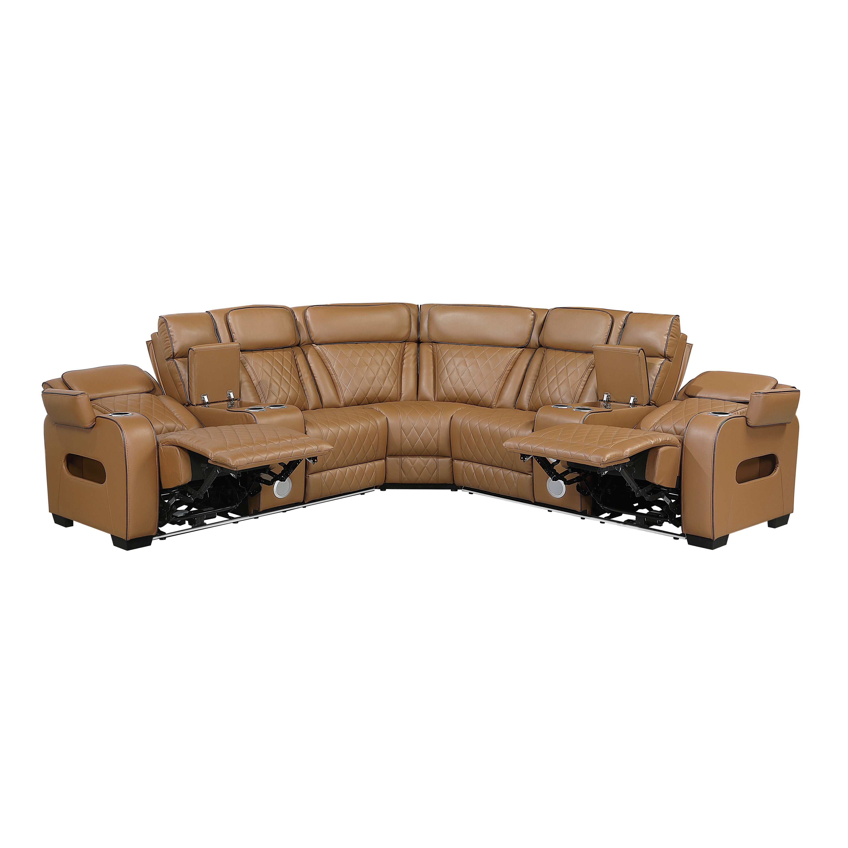 9516BRWS*32LCN2RCNPWH (3)3-Piece Power Reclining Sectional with Consoles, Power Headrests, Storage Arms(Top and Side), Cup holders, Charging Ports, Wireless speakers and LED lighting - 9516BRWS*32LCN2RCNPWH