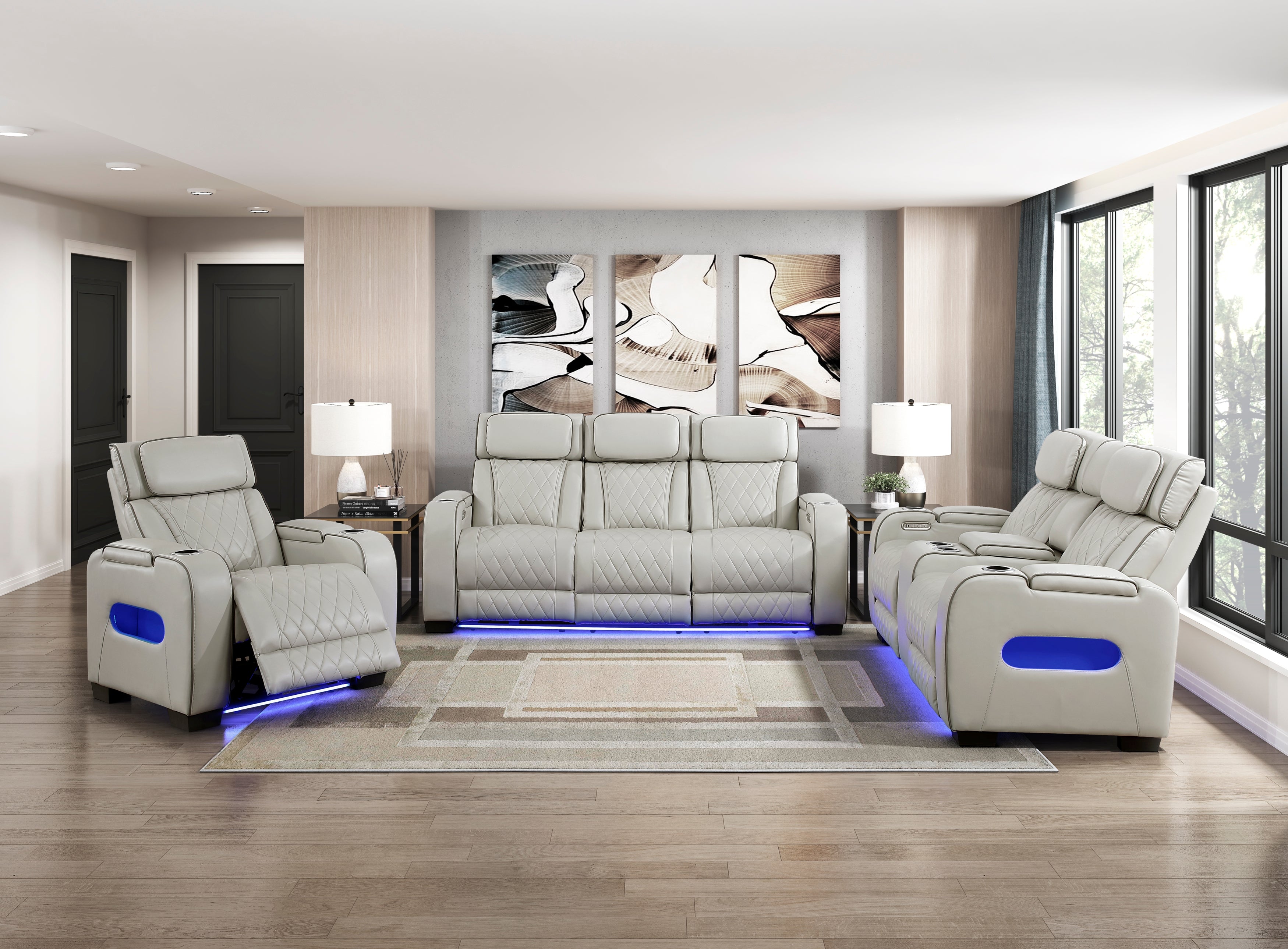 9516TPE-1PWH Power Reclining Chair with Power Headrest, Cup holders and Storage Arms(Top and Side), Charging Ports and LED lighting - 9516TPE-1PWH
