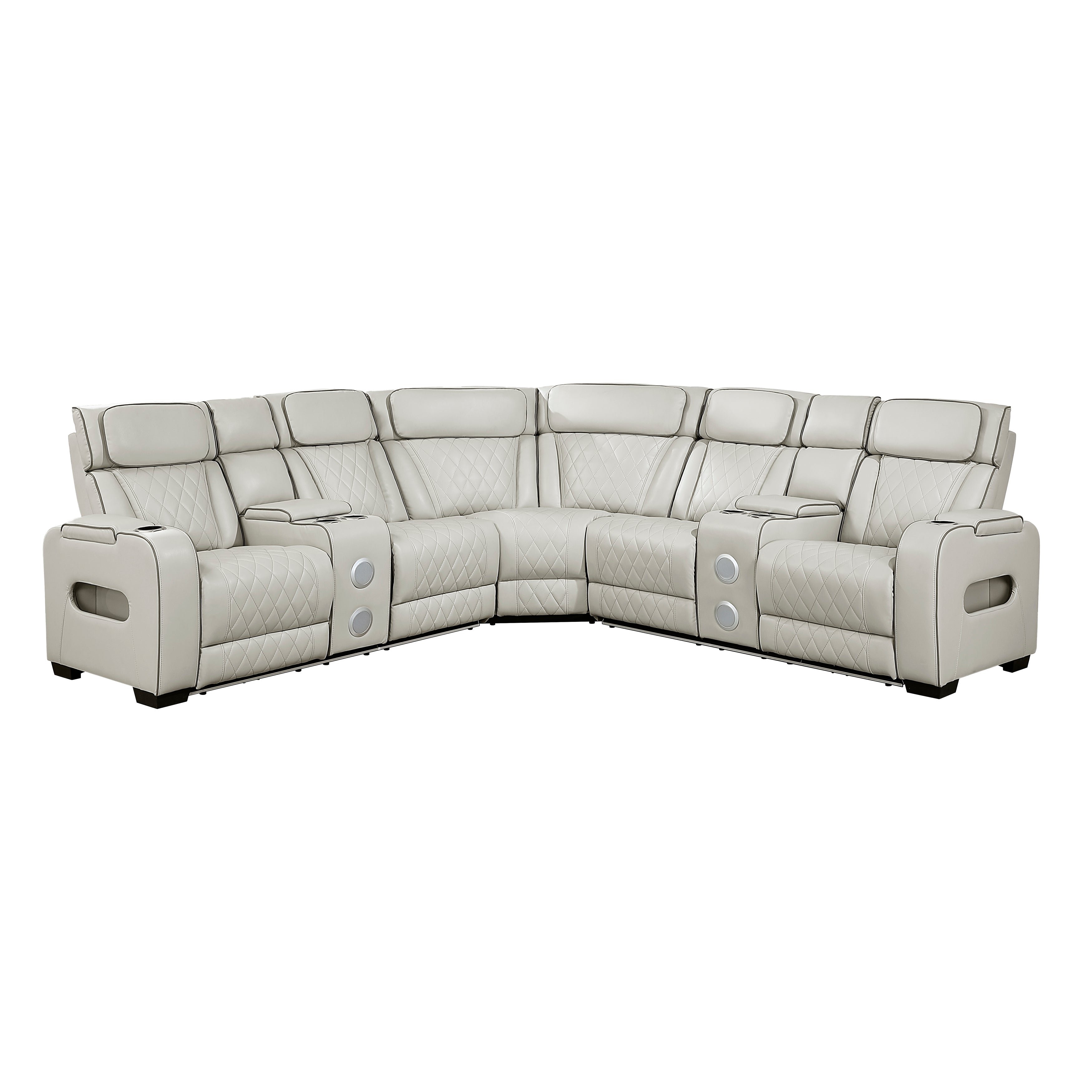 9516TPES*32LCN2RCNPWH (3)3-Piece Power Reclining Sectional with Consoles, Power Headrests, Storage Arms(Top and Side), Cup holders, Charging Ports, Wireless speakers and LED lighting - 9516TPES*32LCN2RCNPWH