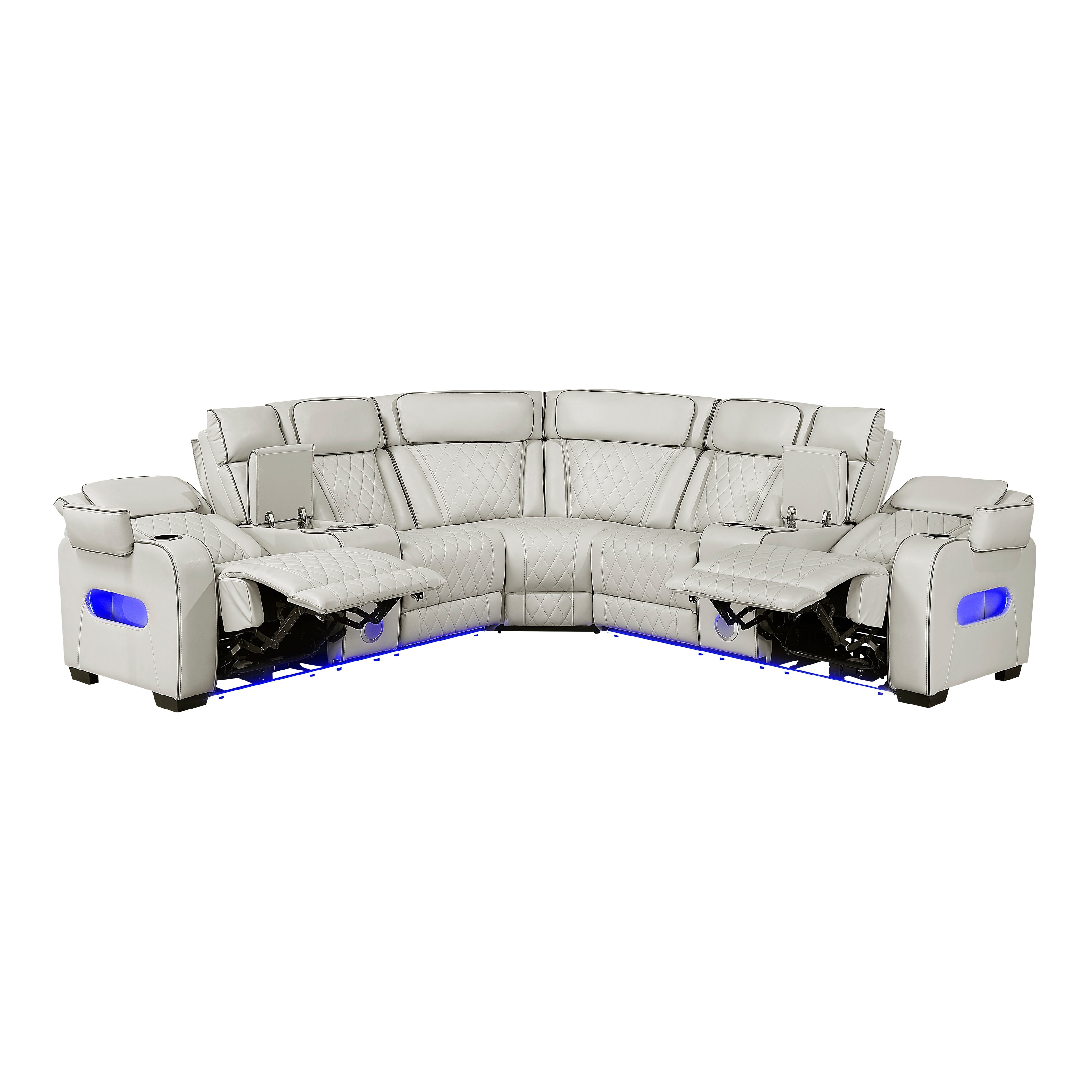 9516TPES*32LCN2RCNPWH (3)3-Piece Power Reclining Sectional with Consoles, Power Headrests, Storage Arms(Top and Side), Cup holders, Charging Ports, Wireless speakers and LED lighting - 9516TPES*32LCN2RCNPWH