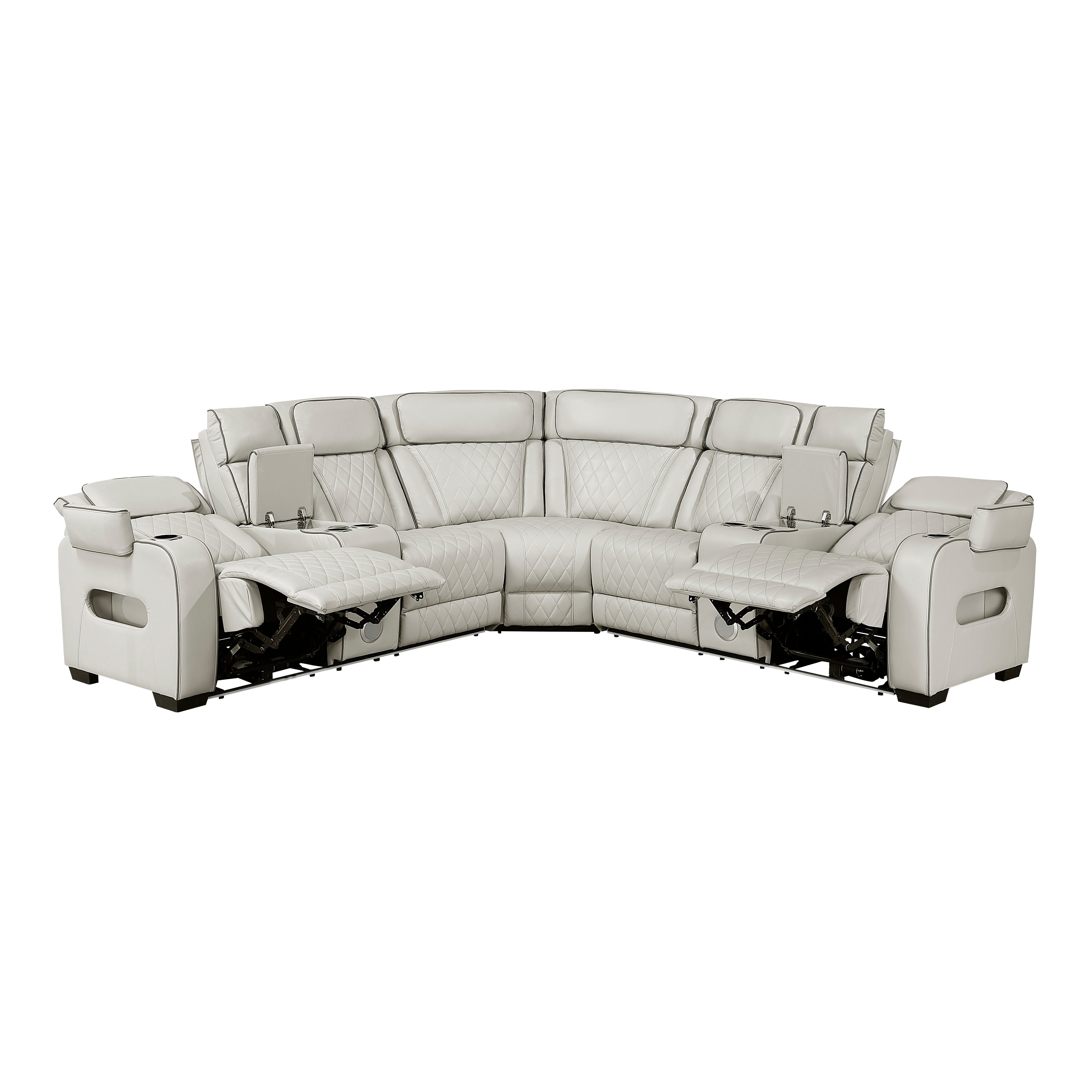 9516TPES*32LCN2RCNPWH (3)3-Piece Power Reclining Sectional with Consoles, Power Headrests, Storage Arms(Top and Side), Cup holders, Charging Ports, Wireless speakers and LED lighting - 9516TPES*32LCN2RCNPWH