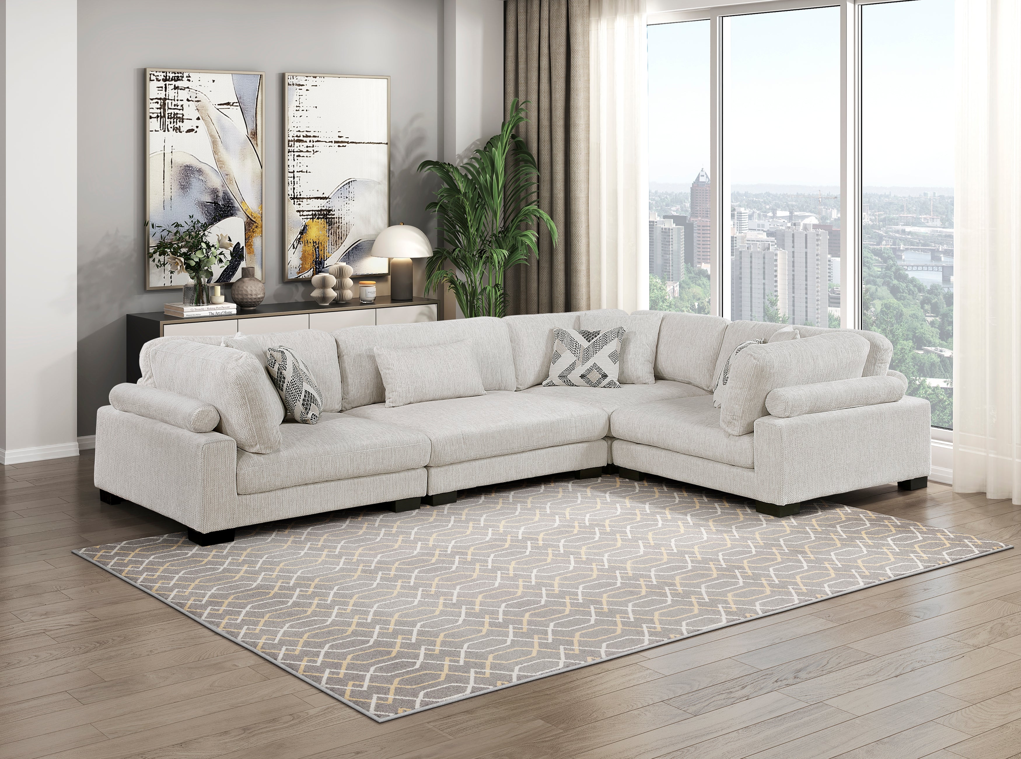 9555BEG*43CRAC (4)4-Piece Modular Sectional - 9555BEG*43CRAC