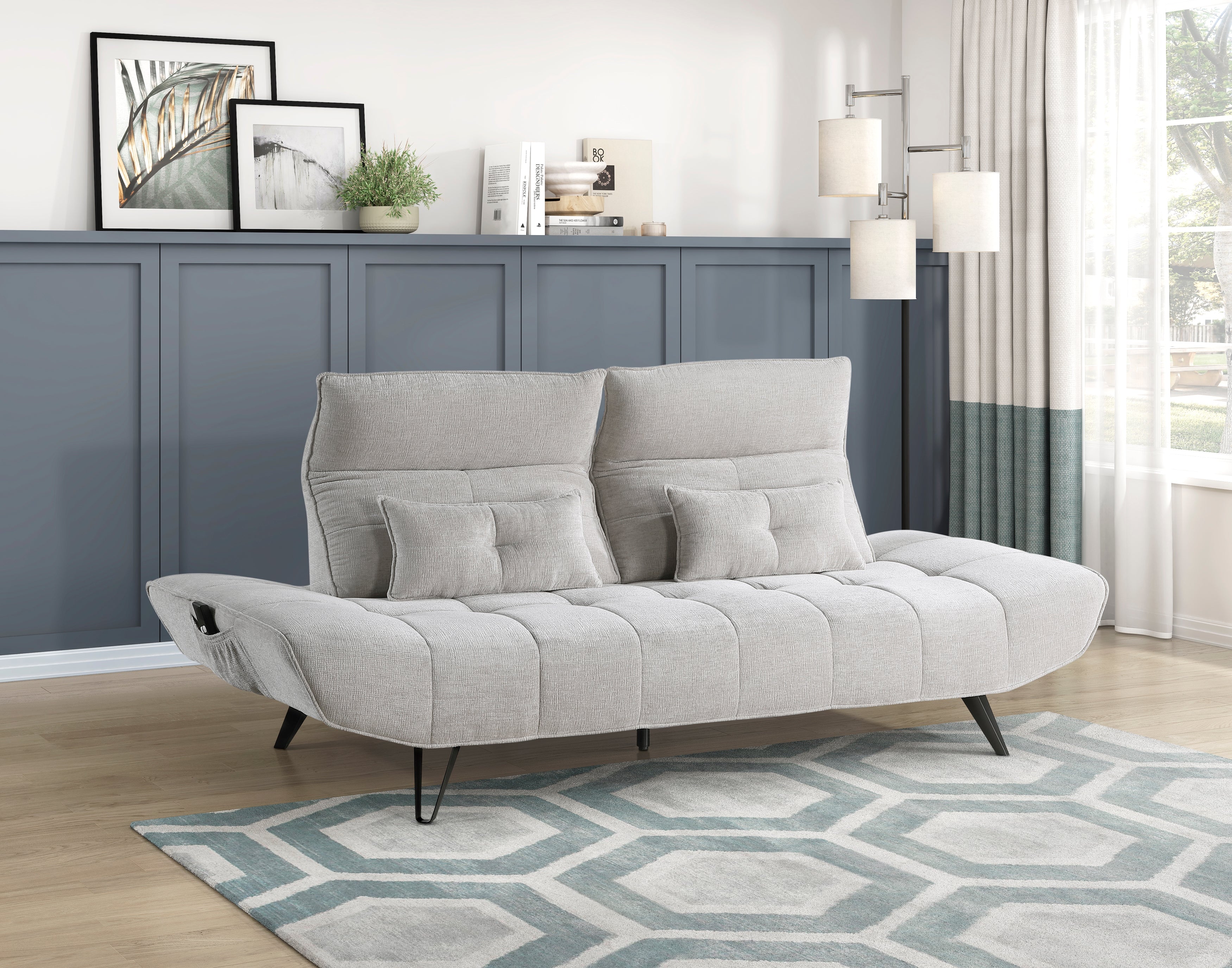 9556LGY-3PW Sofa with Power Adjustable Seat Depth and Manual Adjustable Headrests - 9556LGY-3PW