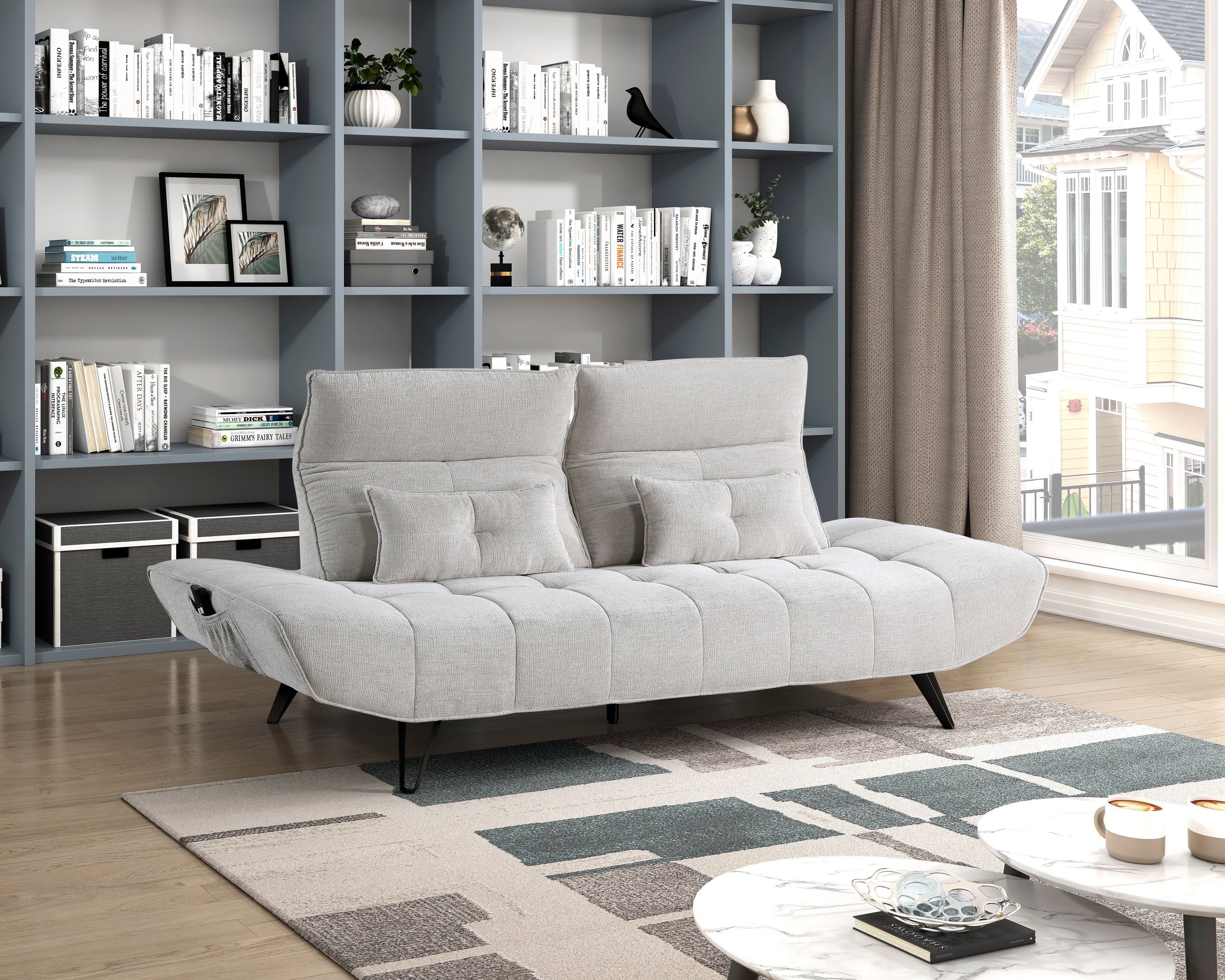 9556LGY-3PW Sofa with Power Adjustable Seat Depth and Manual Adjustable Headrests - 9556LGY-3PW