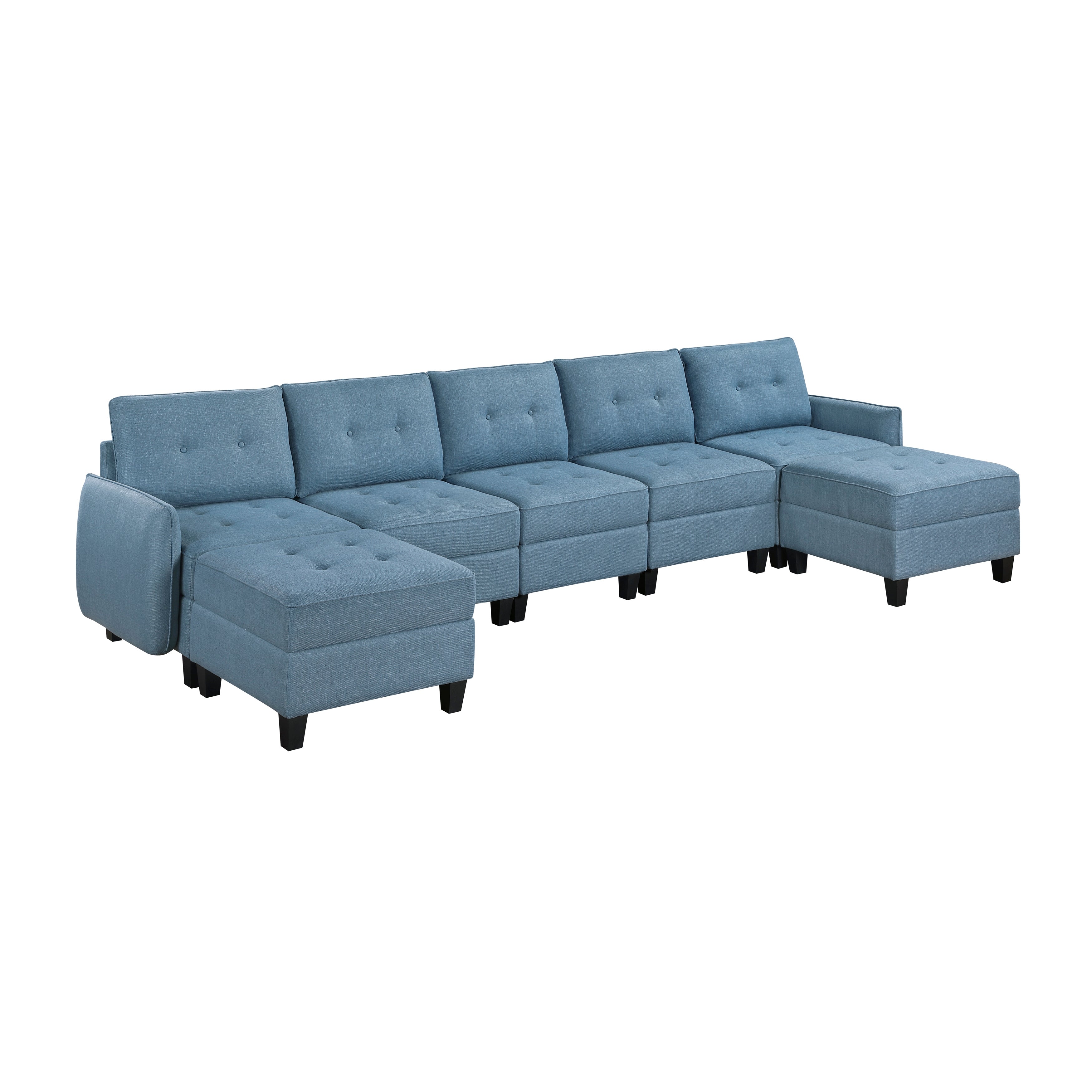 9557BUE*7SC2OT (7)7-Piece Sectional with Storage and Two Ottomans - 9557BUE*7SC2OT