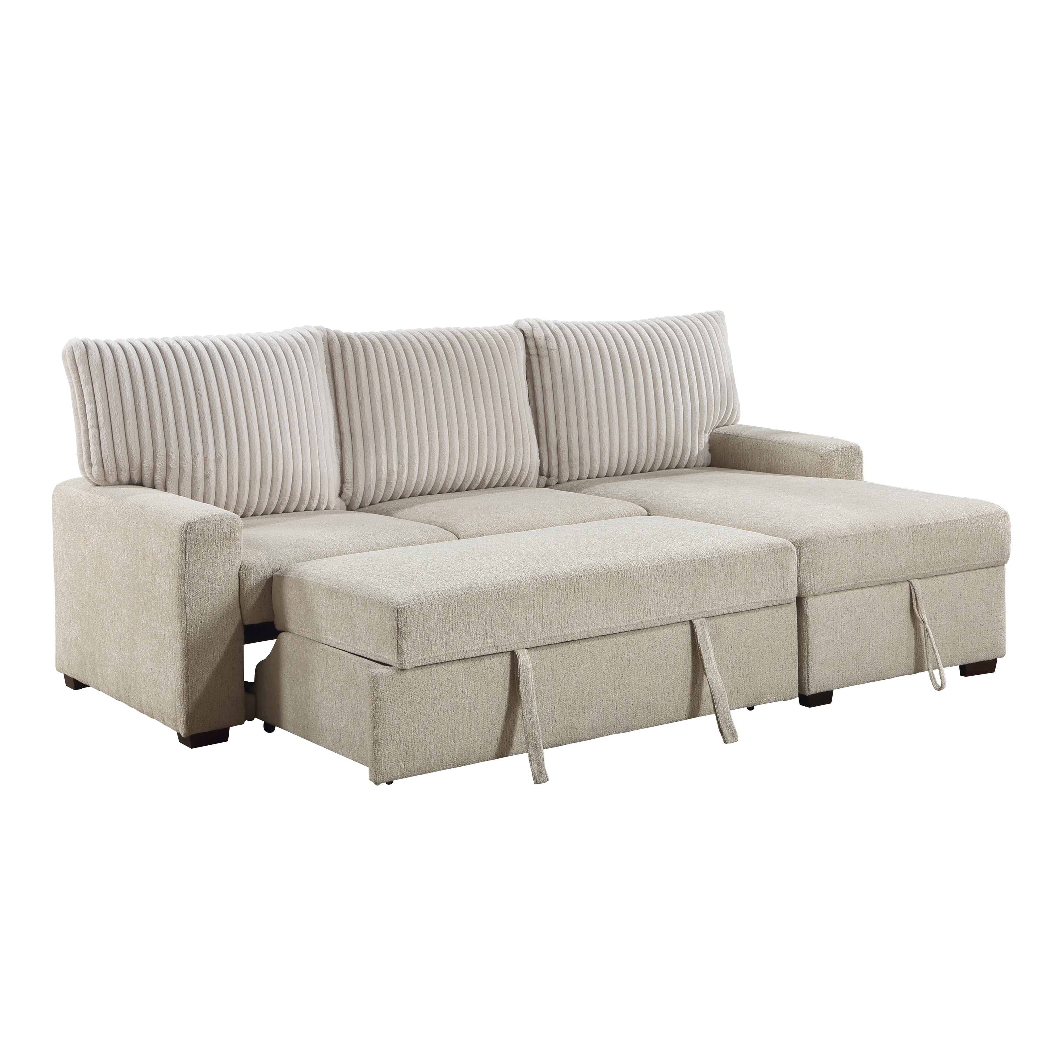 9605BE*2LLRC (2)2-Piece Sectional with Right Chaise and Drop-Down Cup holders, Pull-out Bed and Hidden Storage - 9605BE*2LLRC