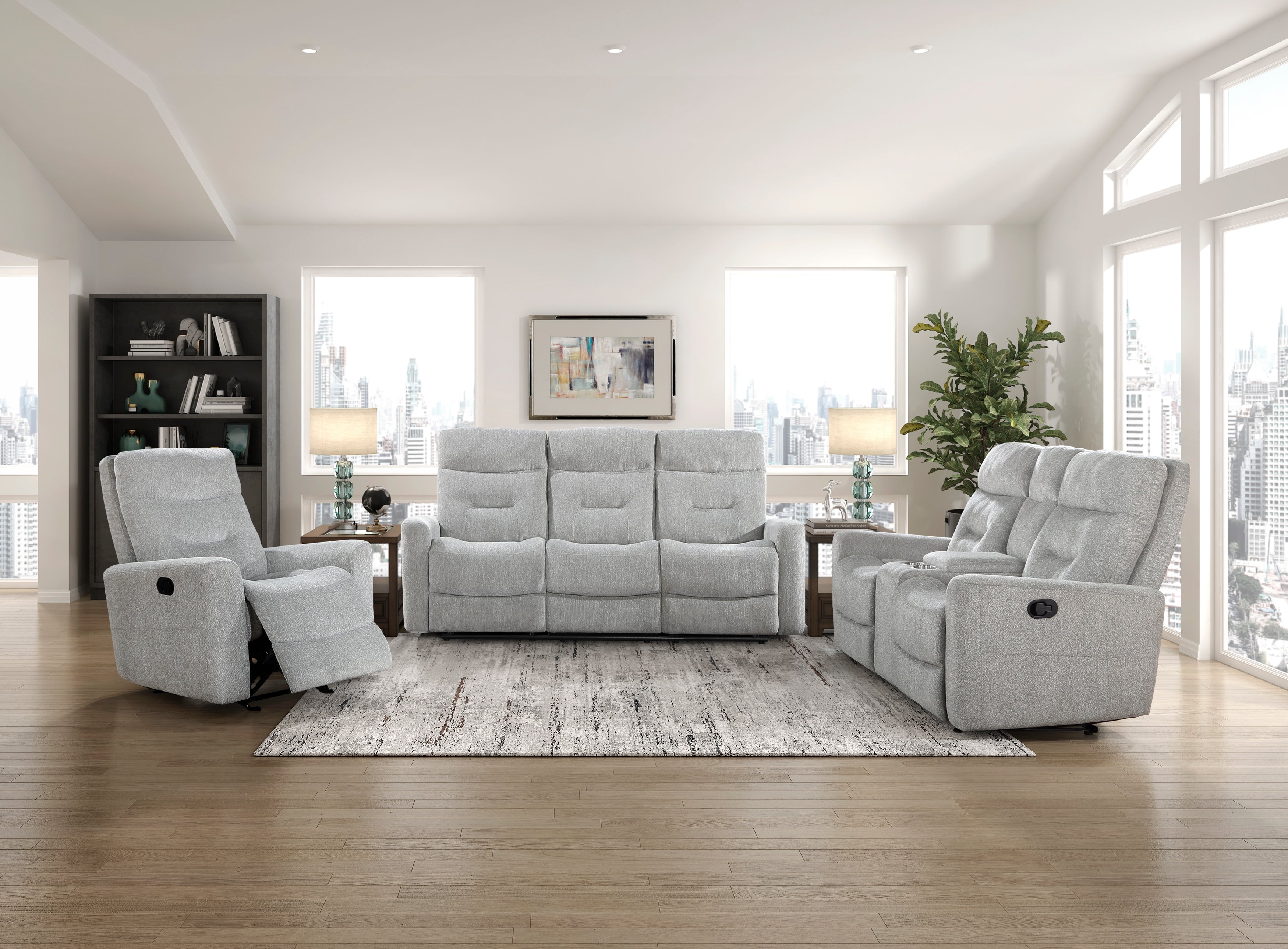 9610GY-2 Double Reclining Love Seat with Center Console - 9610GY-2