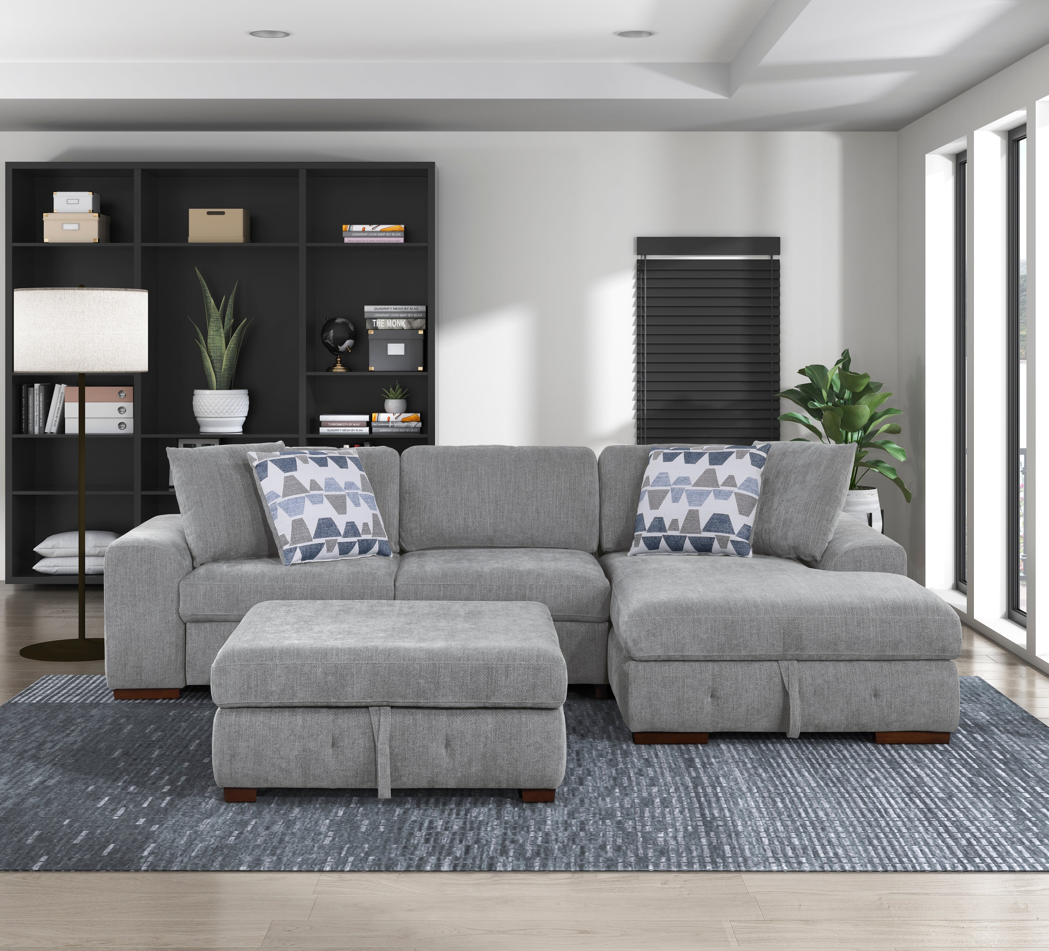 9624GY*32LRC (3)3-Piece Sectional with Right Chaise and Ottoman - 9624GY*32LRC