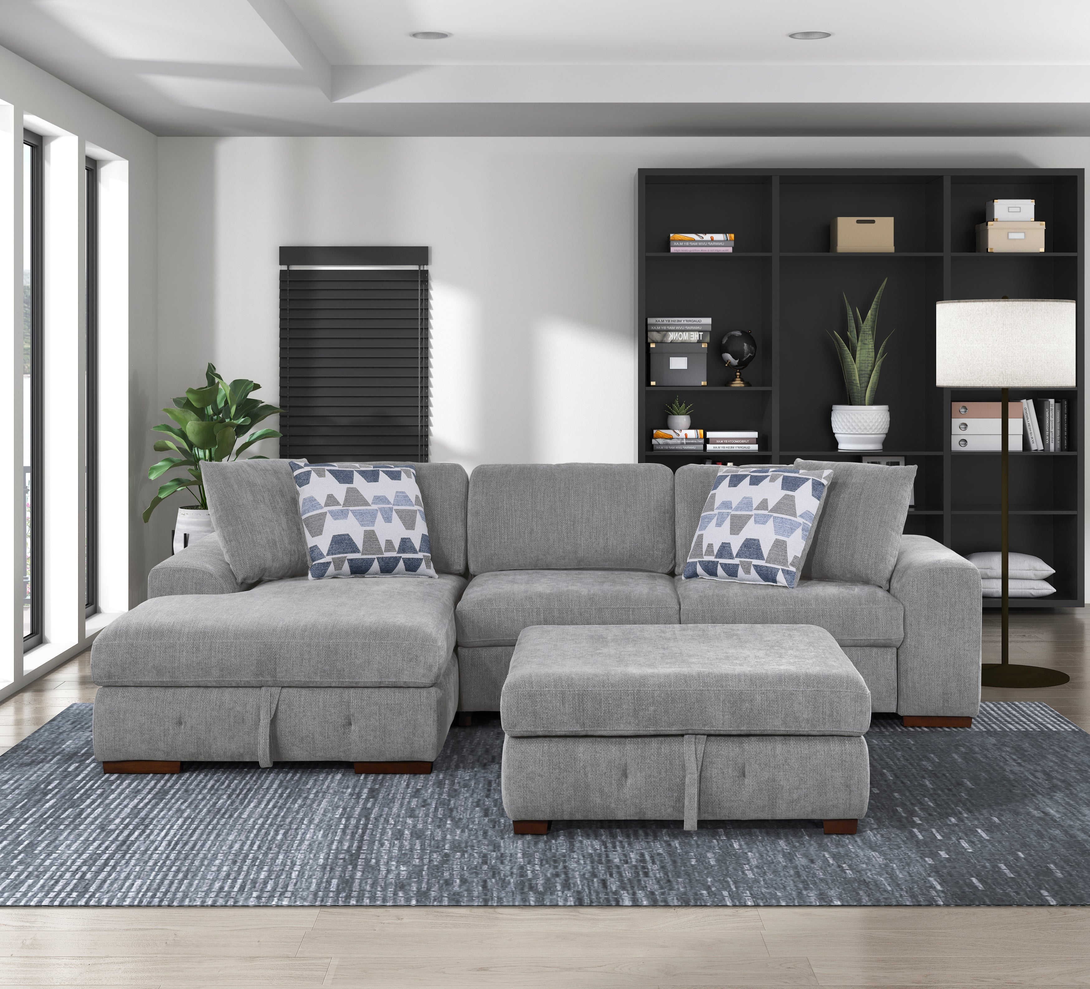 9624GY*3LC2R (3)3-Piece Sectional with Left Chaise and Ottoman - 9624GY*3LC2R