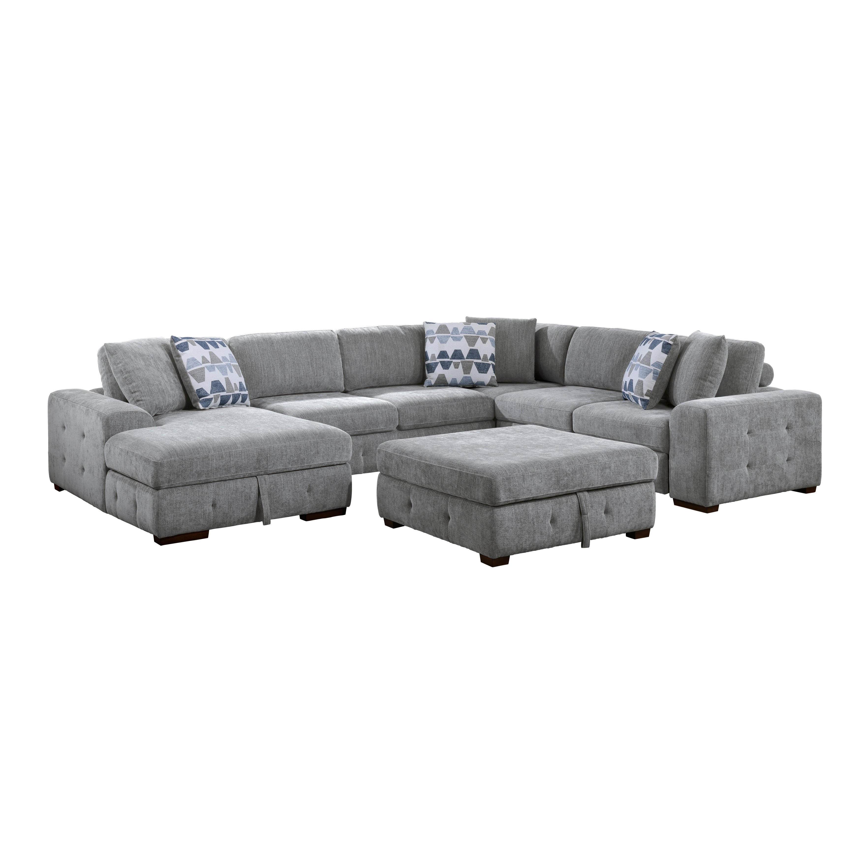 9624GY*5LC2R (5)5-Piece Sectional with Left Chaise and Storage Ottoman - 9624GY*5LC2R