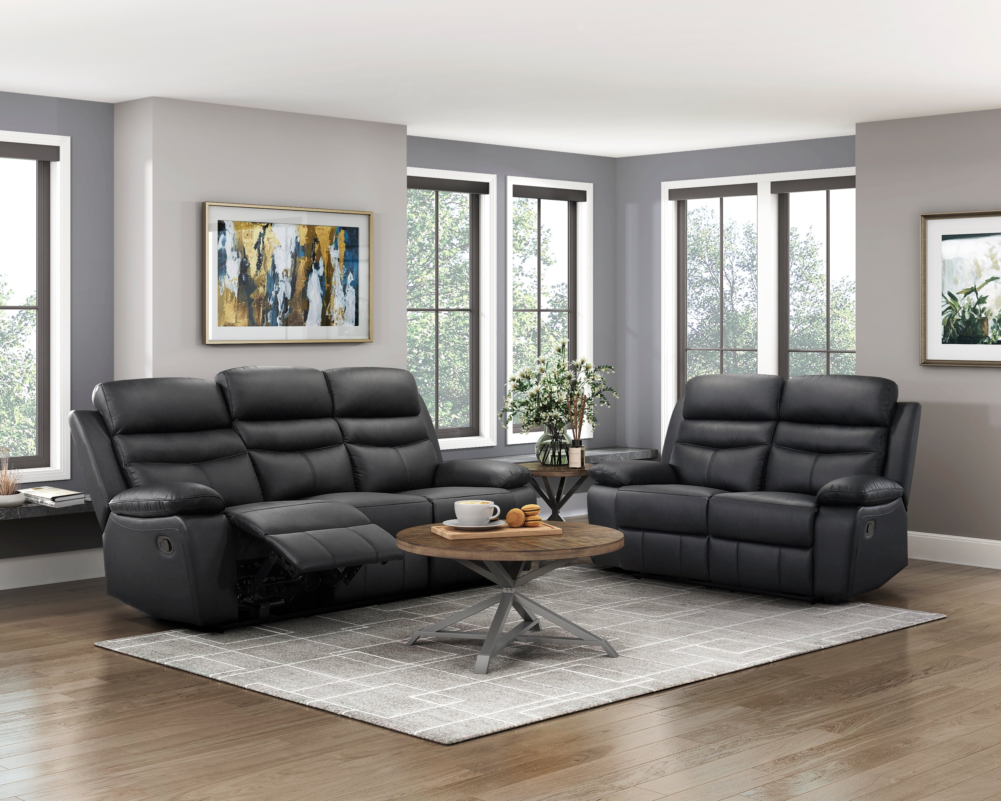 9628BLK-3 Double Reclining Sofa - 9628BLK-3