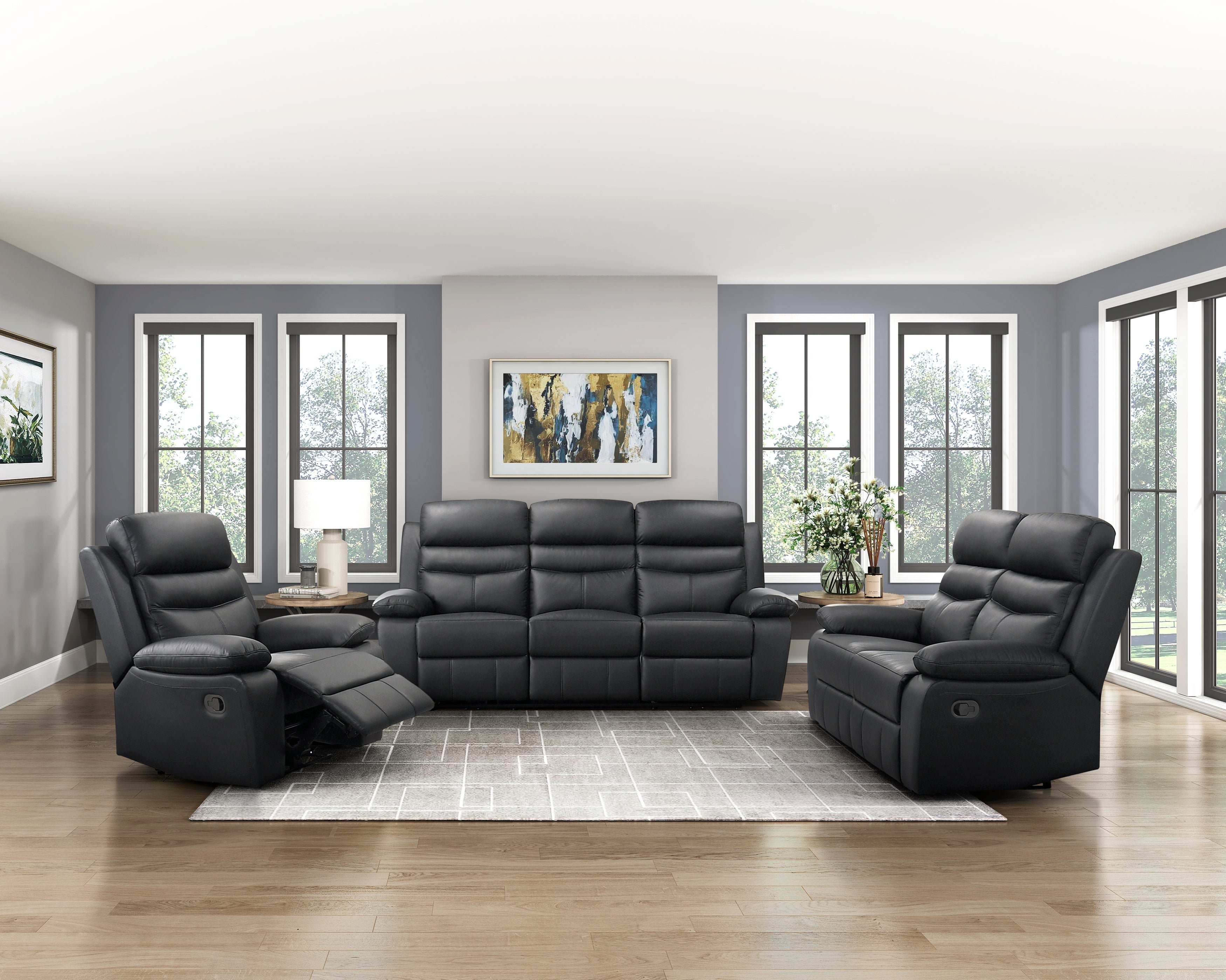 Hancock Black Leather Double Reclining Living Room Set from Homelegance - Luna Furniture
