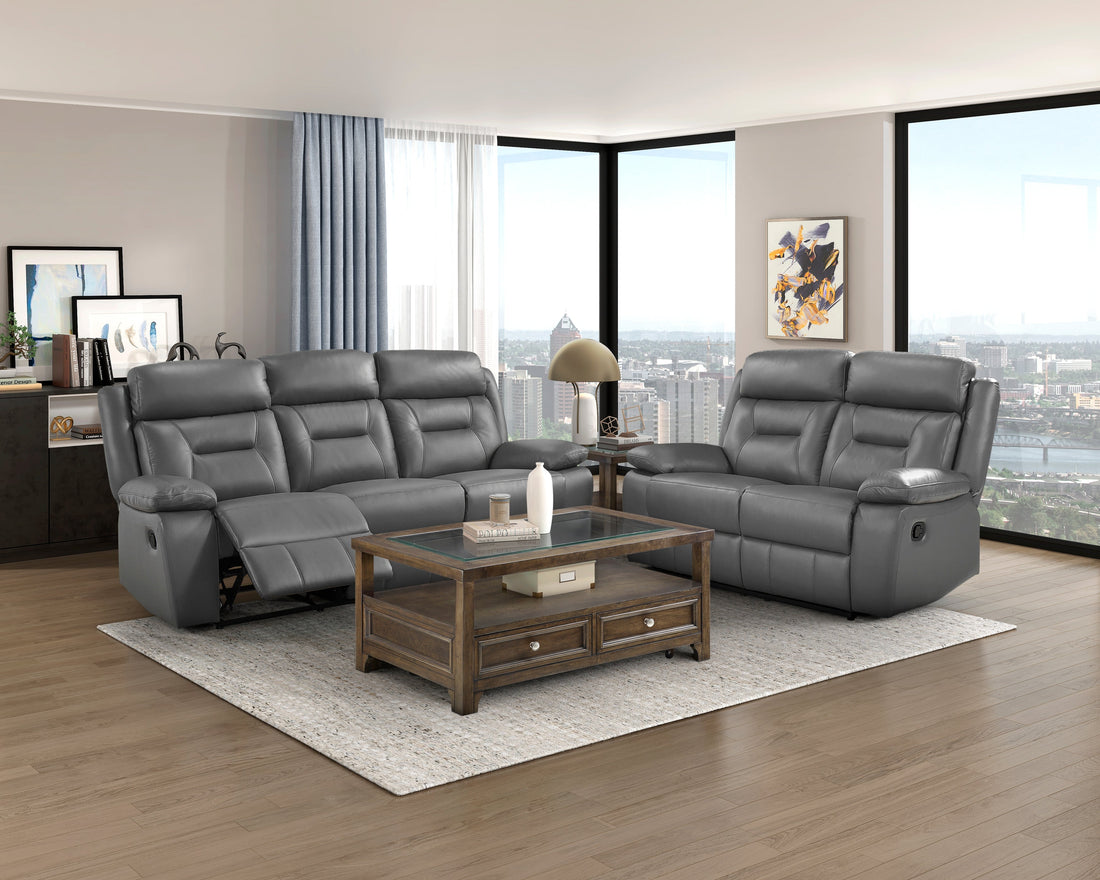 Laconia Dark Gray Leather Double Reclining Living Room Set from Homelegance - Luna Furniture