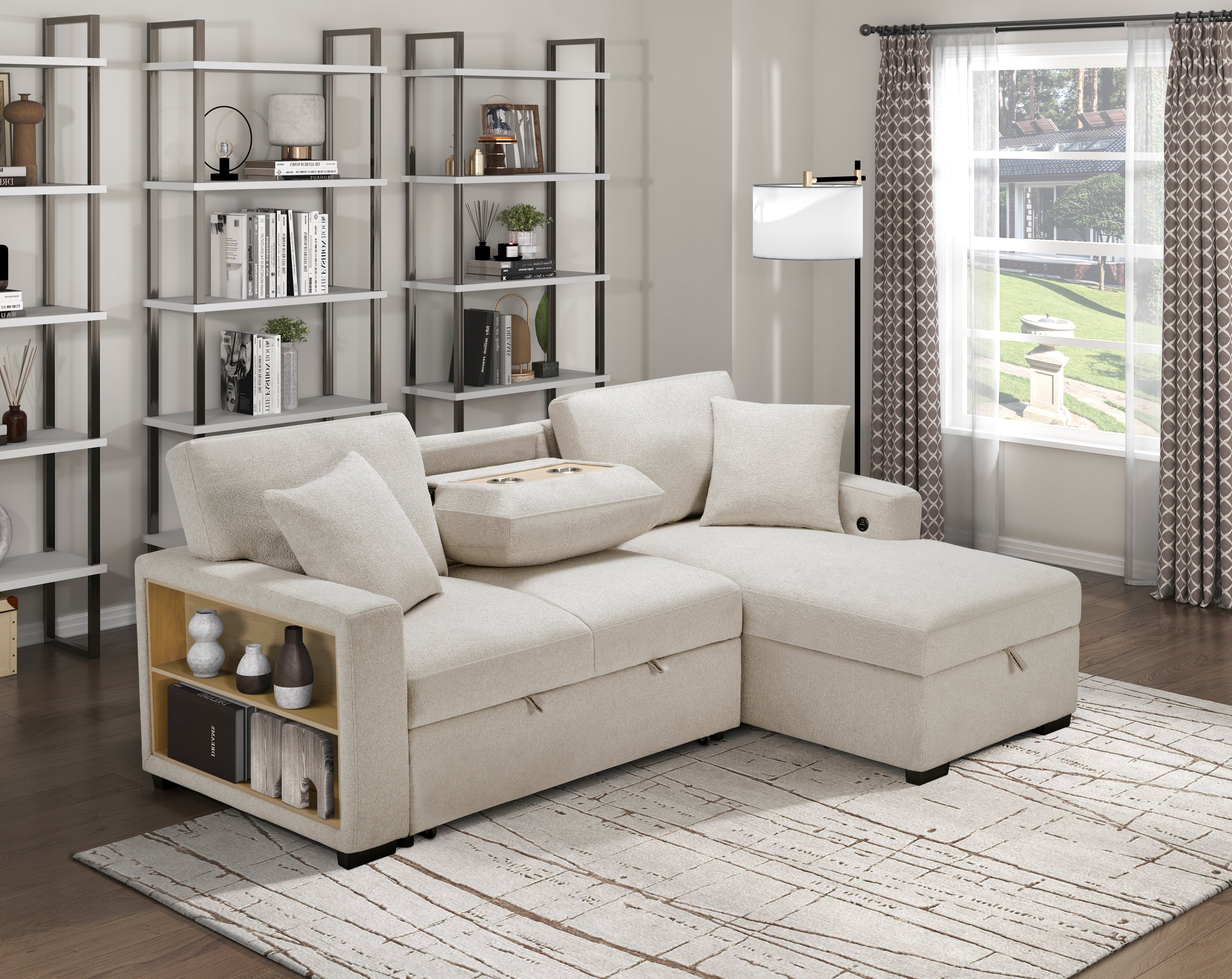 9630BE*22LRC (2)Sectional with Right Chaise, Pull-out Bed and Hidden Storage, Charging Ports - 9630BE*22LRC