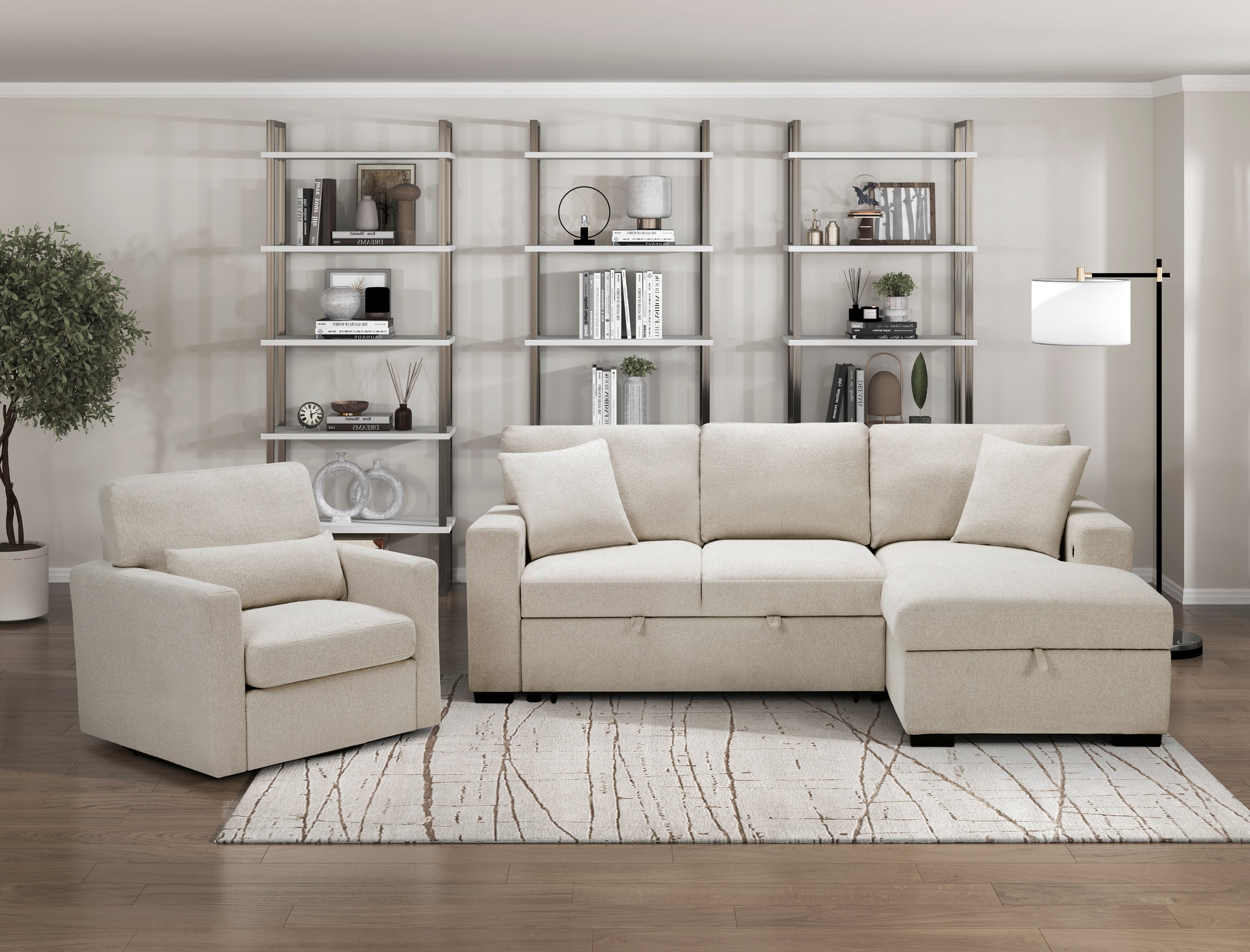 9630BE*22LRC (2)Sectional with Right Chaise, Pull-out Bed and Hidden Storage, Charging Ports - 9630BE*22LRC