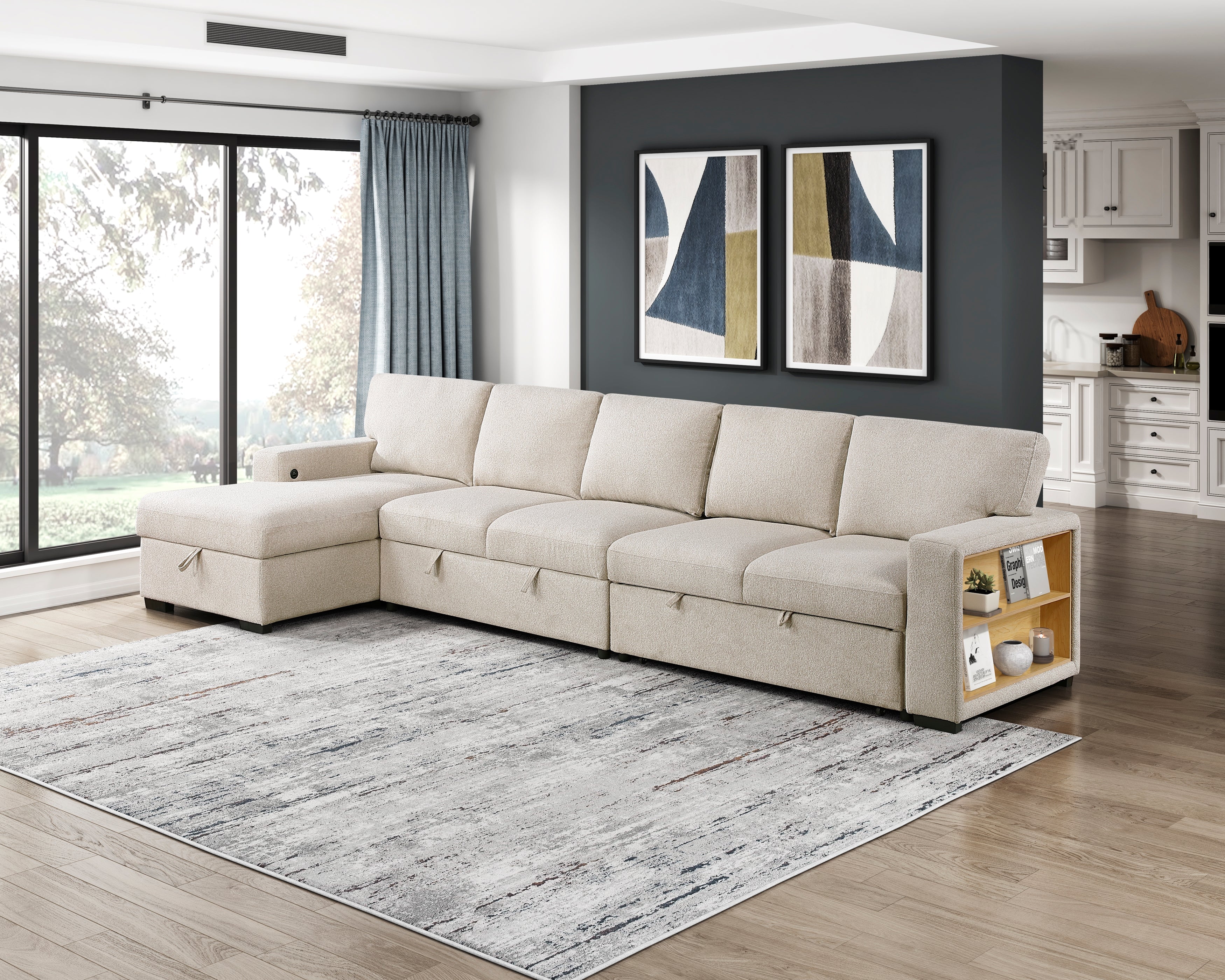 9630BE-2R (2/2)Right Side 2-Seater with Pull-out Bed and USB Ports, 2 Arms with Shelves - 9630BE-2R