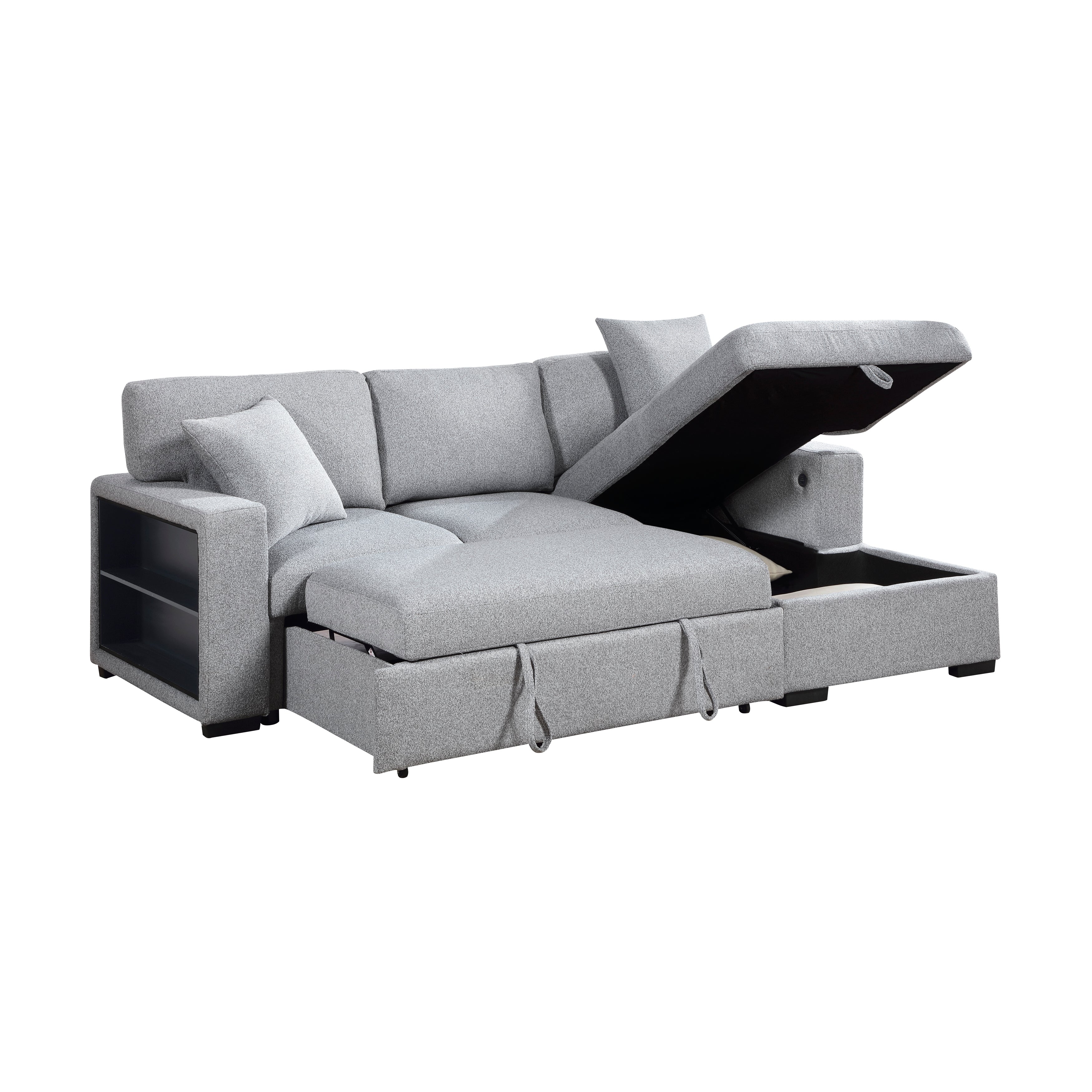 9630GY*22LRC (2)Sectional with Right Chaise, Pull-out Bed and Hidden Storage, Charging Ports - 9630GY*22LRC