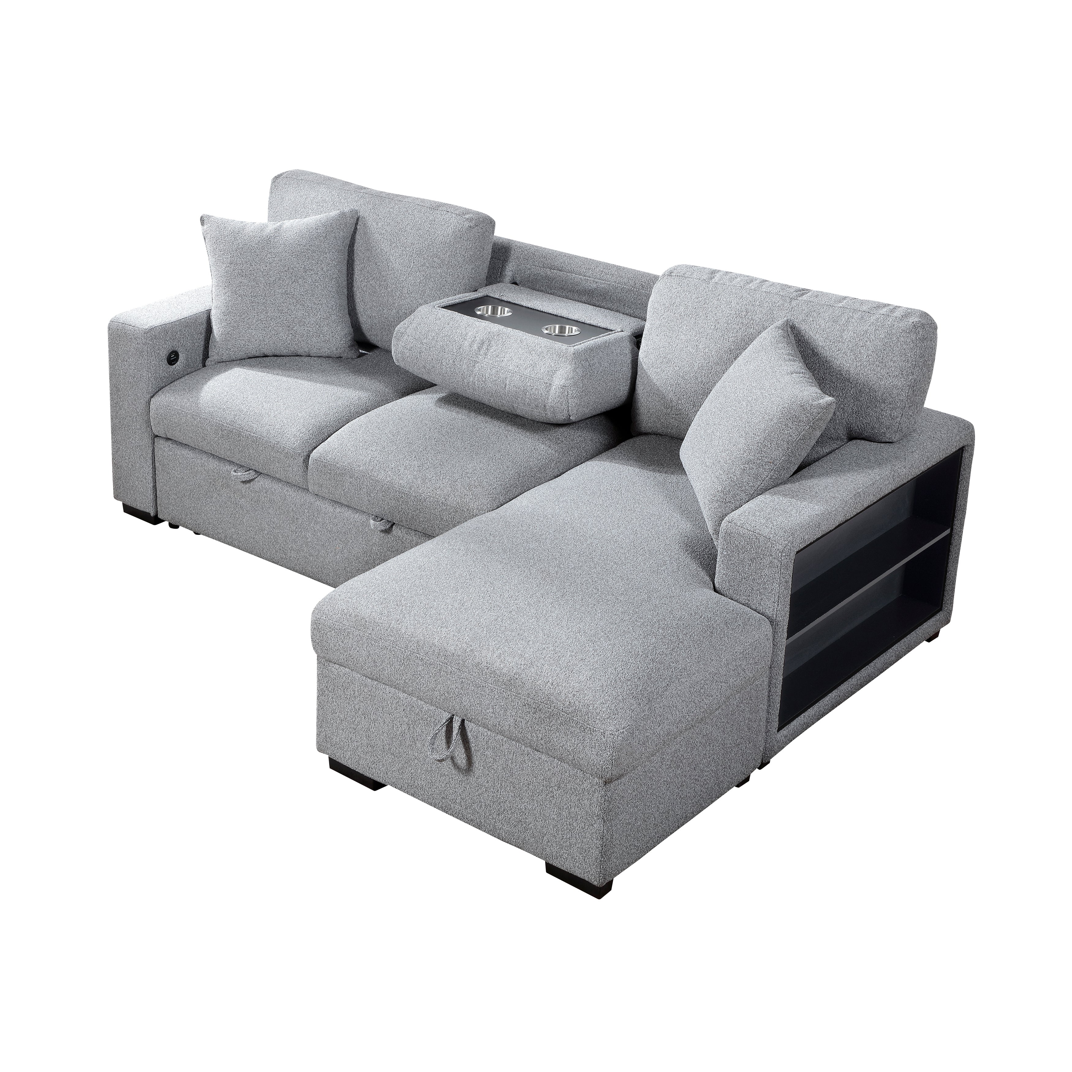 9630GY*22LRC (2)Sectional with Right Chaise, Pull-out Bed and Hidden Storage, Charging Ports - 9630GY*22LRC