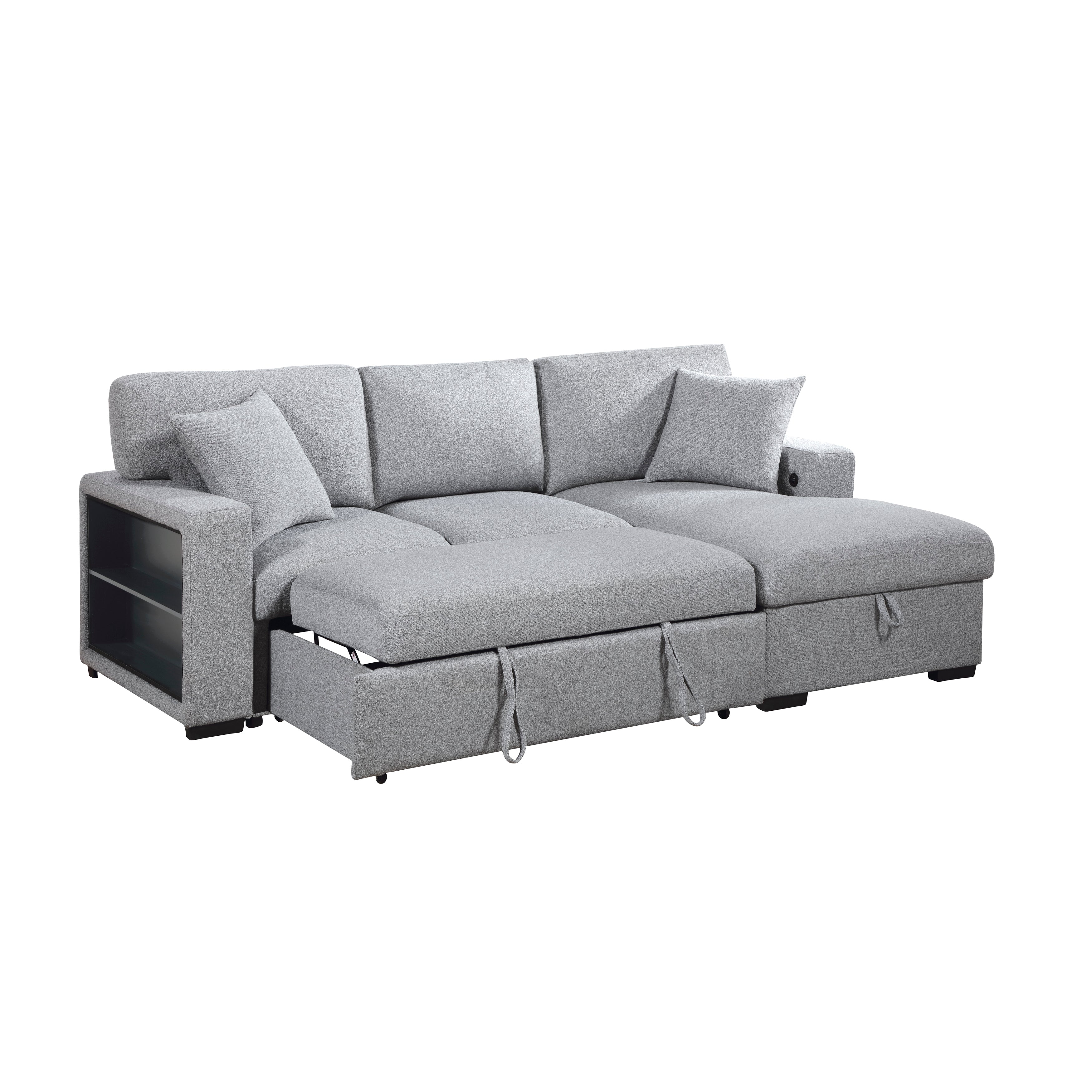 9630GY*22LRC (2)Sectional with Right Chaise, Pull-out Bed and Hidden Storage, Charging Ports - 9630GY*22LRC