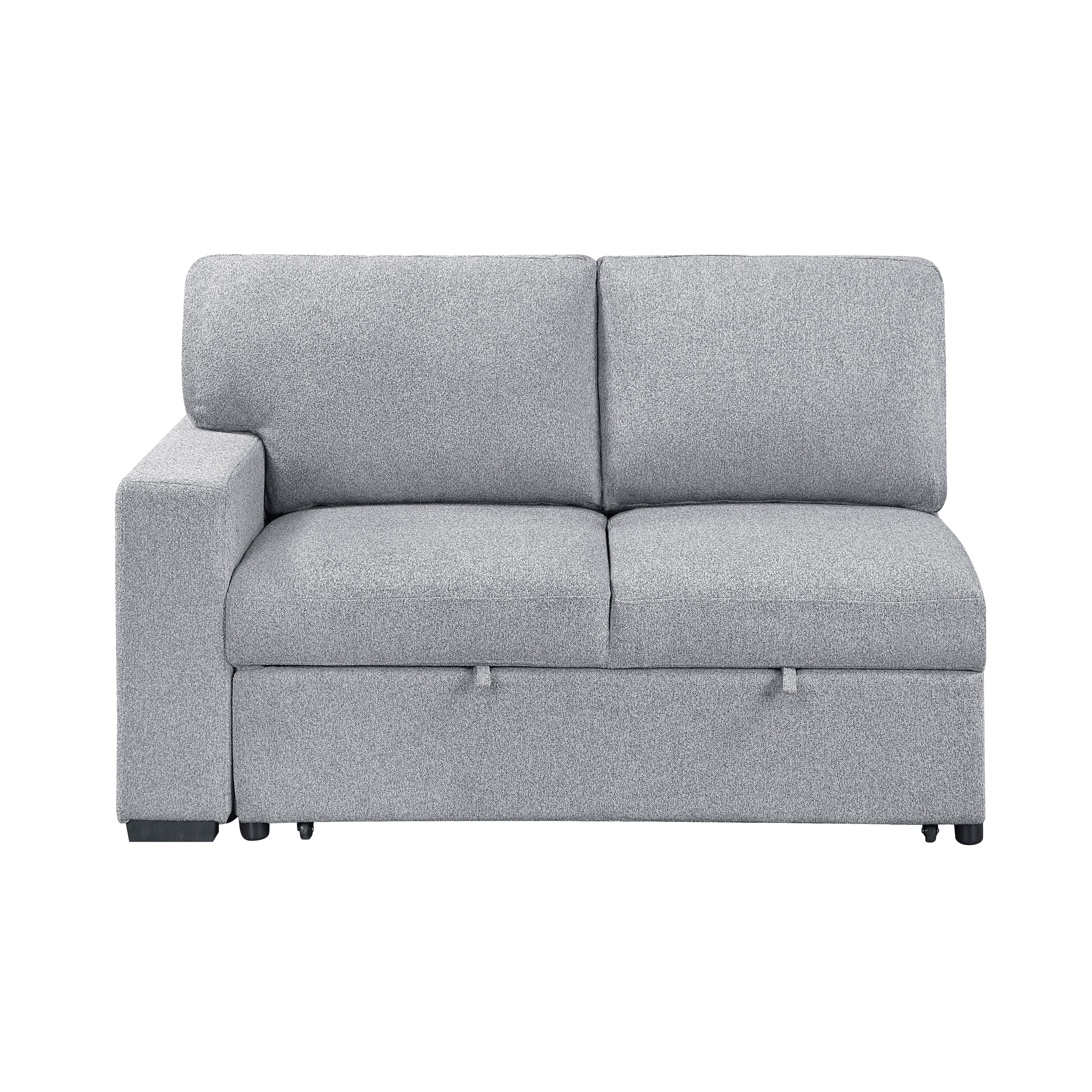 9630GY-2L Left Side 2-Seater with Pull-out Bed and Charging Ports, 2 Arms with Shelves - 9630GY-2L