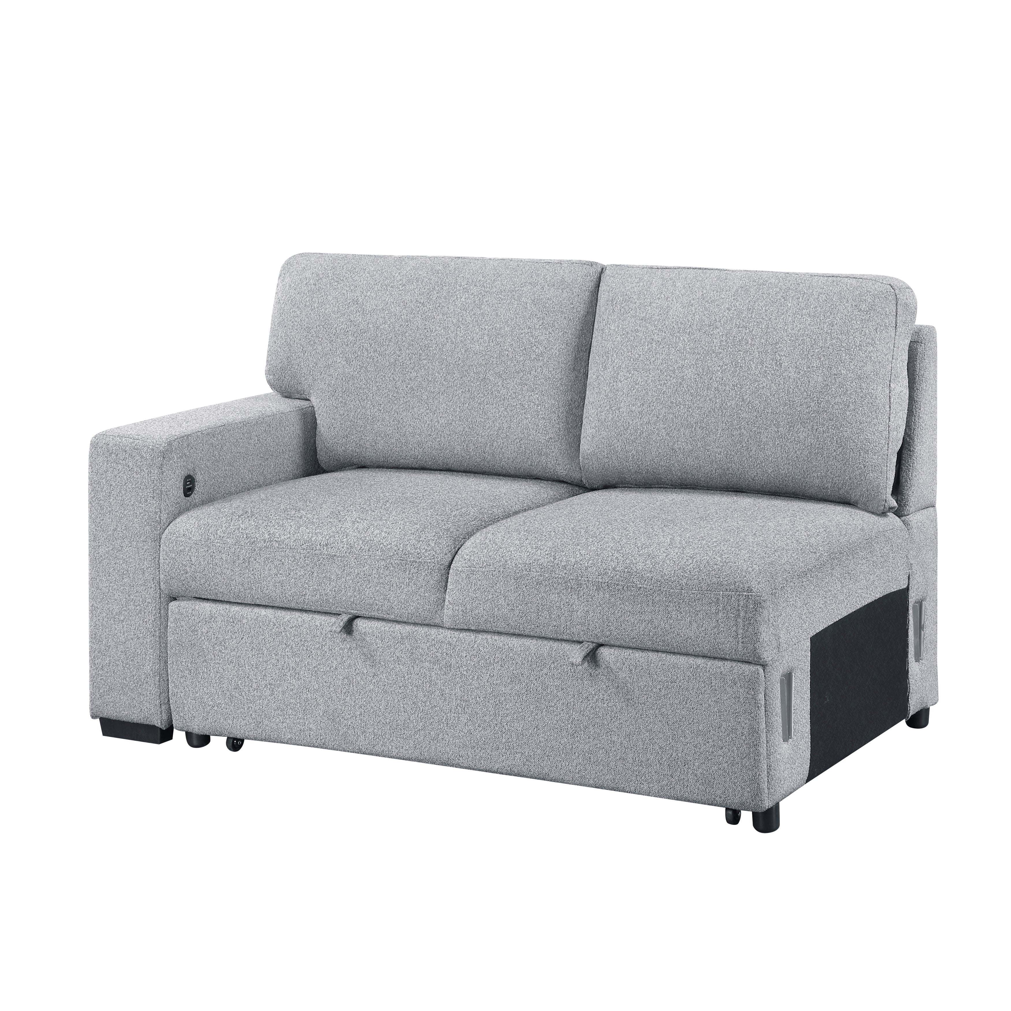 9630GY-2L Left Side 2-Seater with Pull-out Bed and Charging Ports, 2 Arms with Shelves - 9630GY-2L