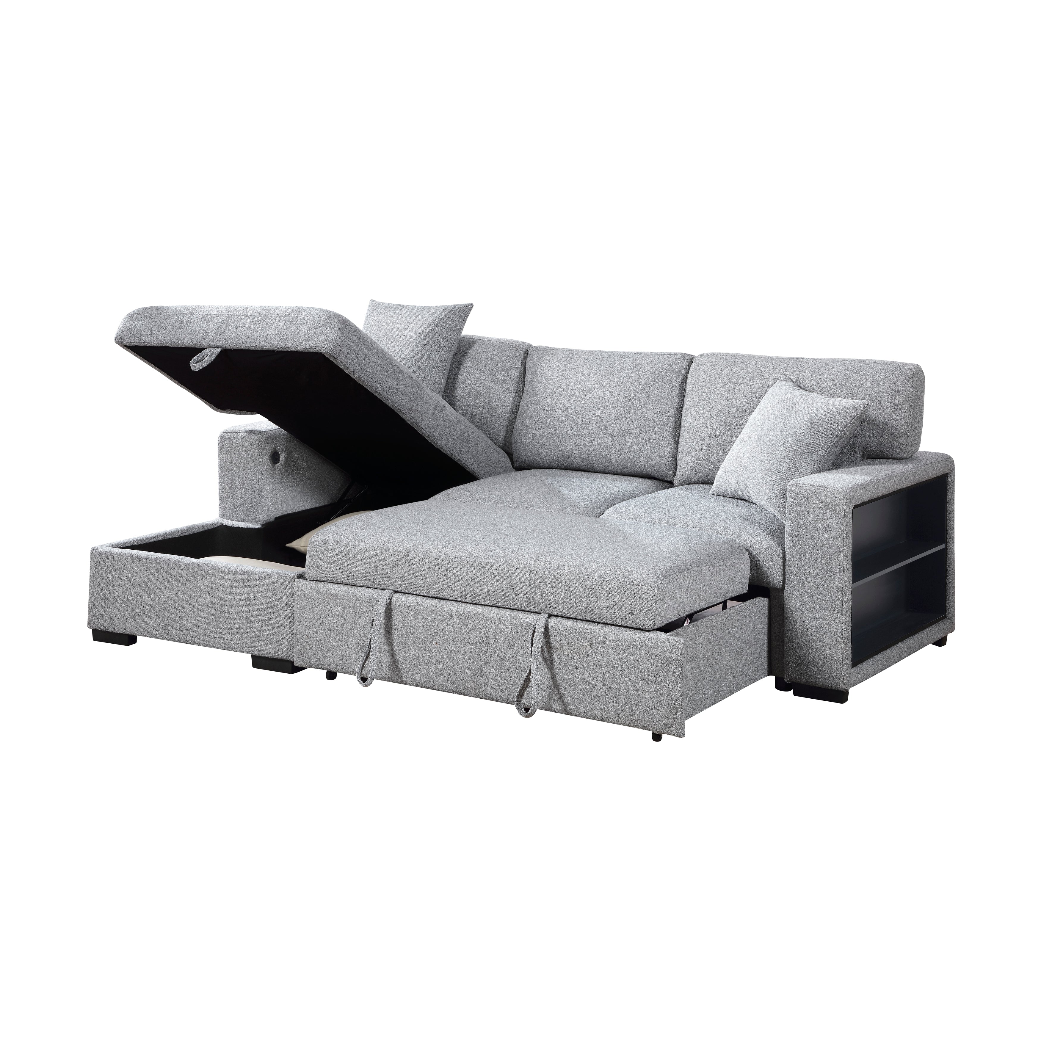 9630GY*2LC2R (2)Sectional with Left Chaise, Pull-out Bed and Hidden Storage, Charging Ports - 9630GY*2LC2R