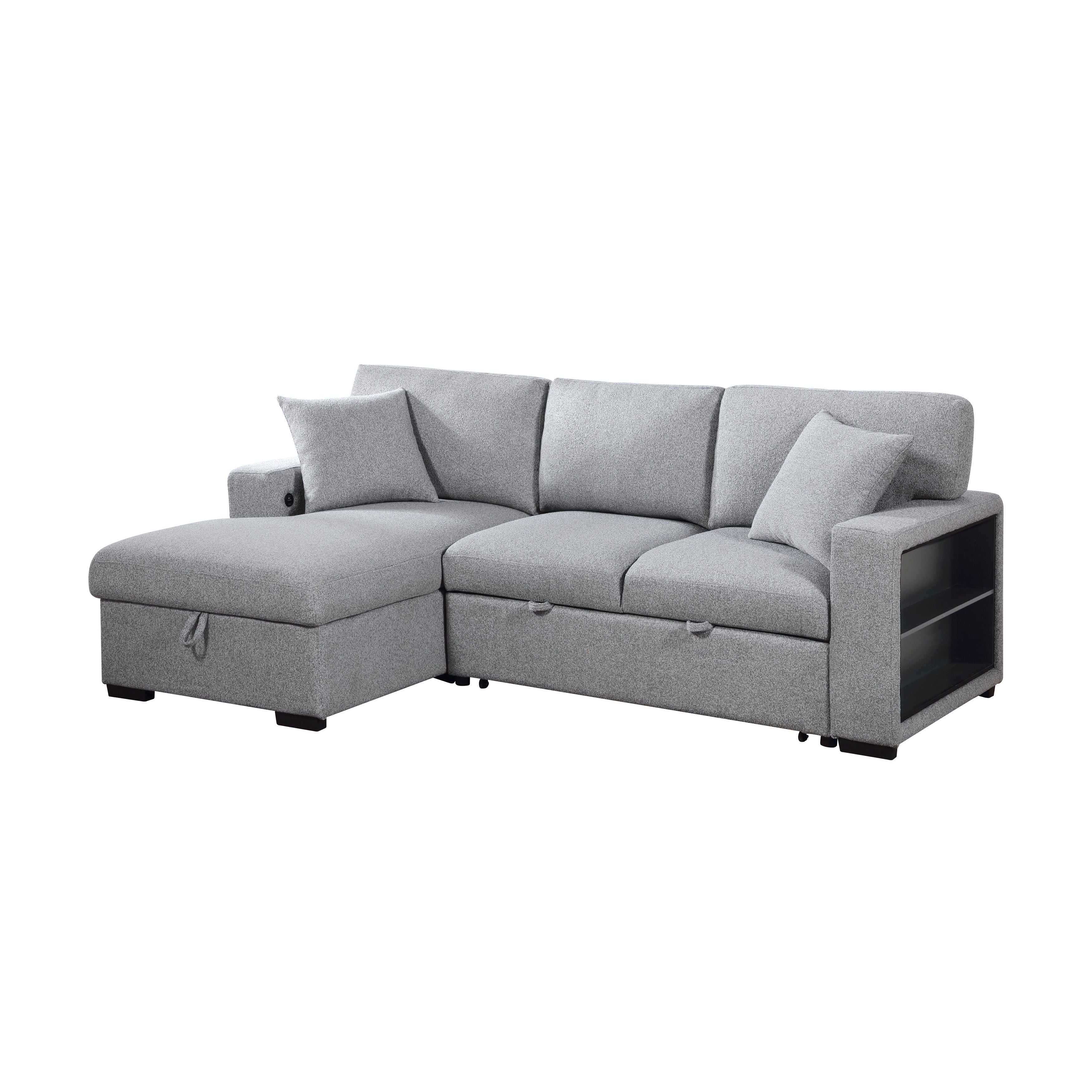 9630GY*2LC2R (2)Sectional with Left Chaise, Pull-out Bed and Hidden Storage, Charging Ports - 9630GY*2LC2R