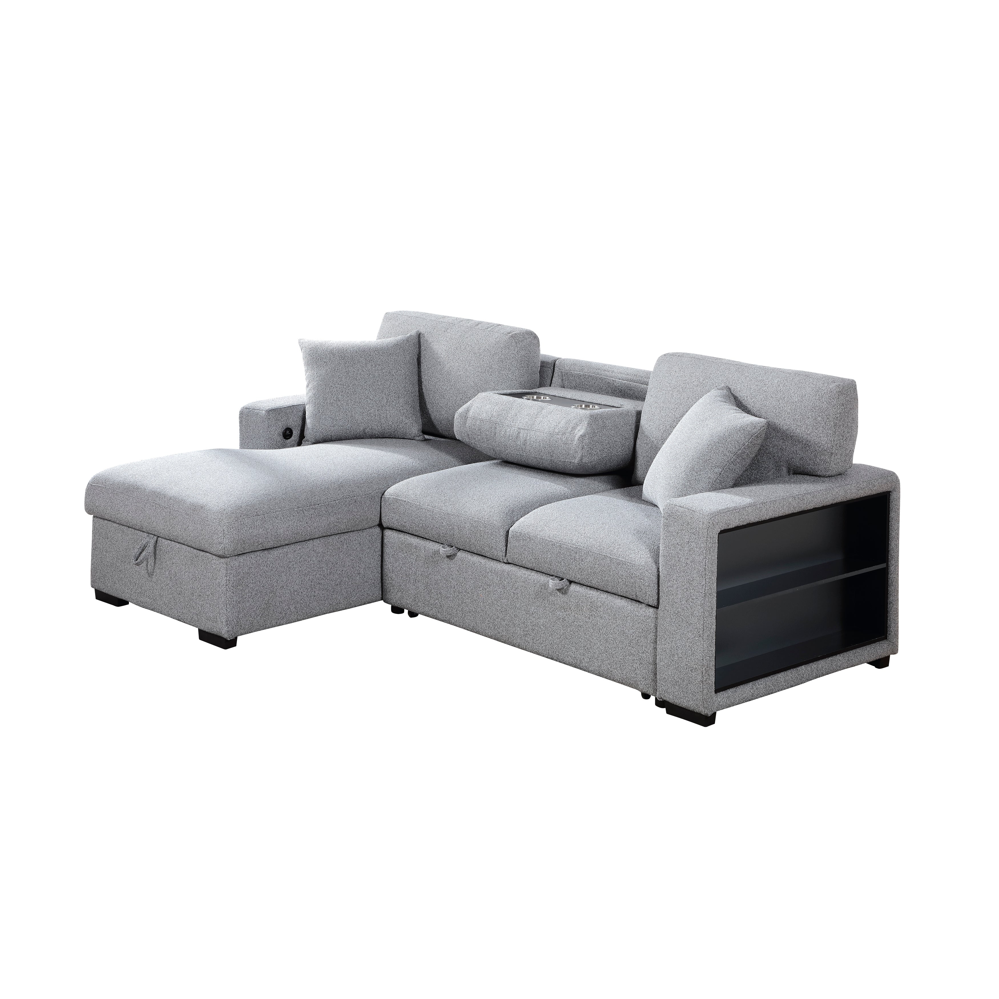 9630GY*2LC2R (2)Sectional with Left Chaise, Pull-out Bed and Hidden Storage, Charging Ports - 9630GY*2LC2R