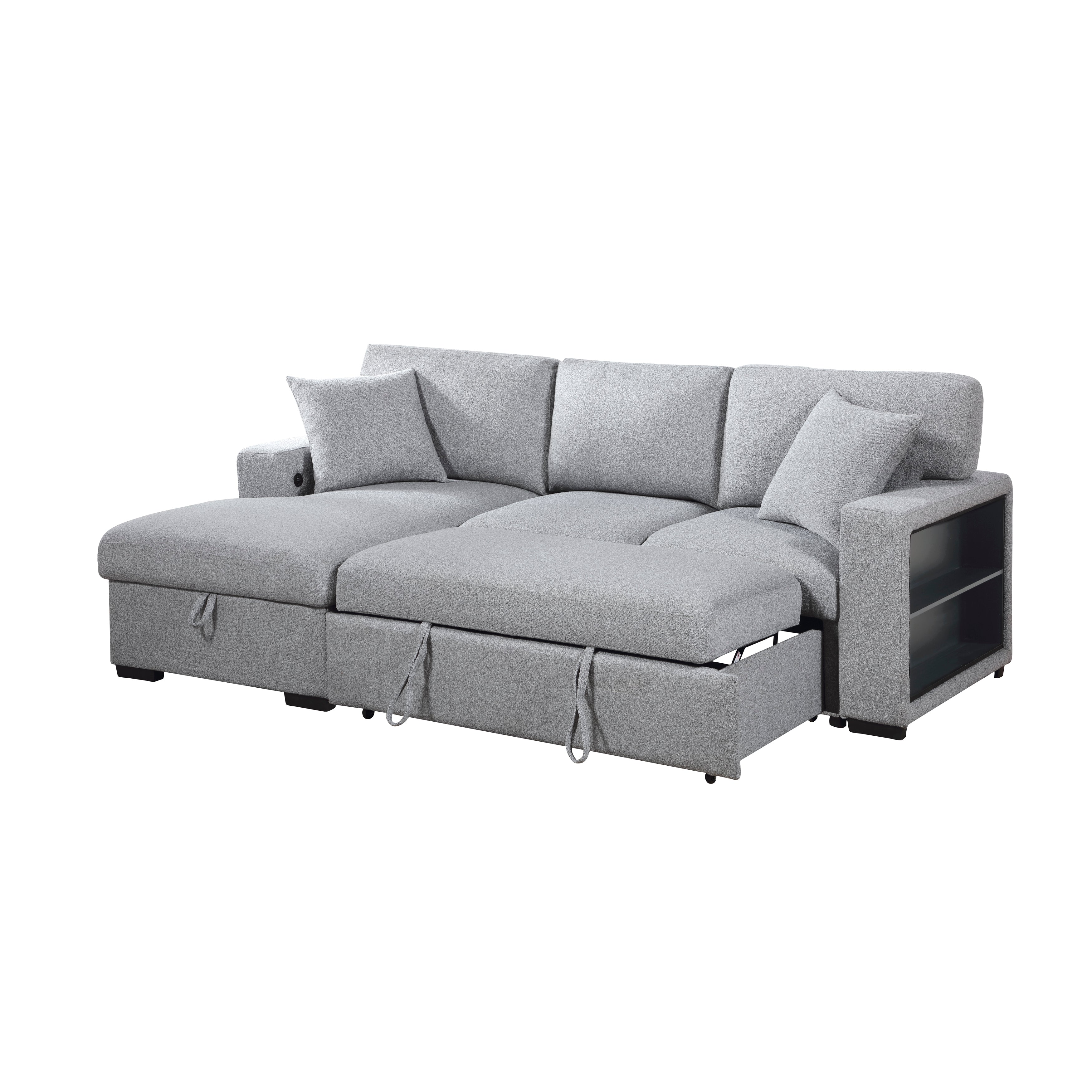9630GY*2LC2R (2)Sectional with Left Chaise, Pull-out Bed and Hidden Storage, Charging Ports - 9630GY*2LC2R