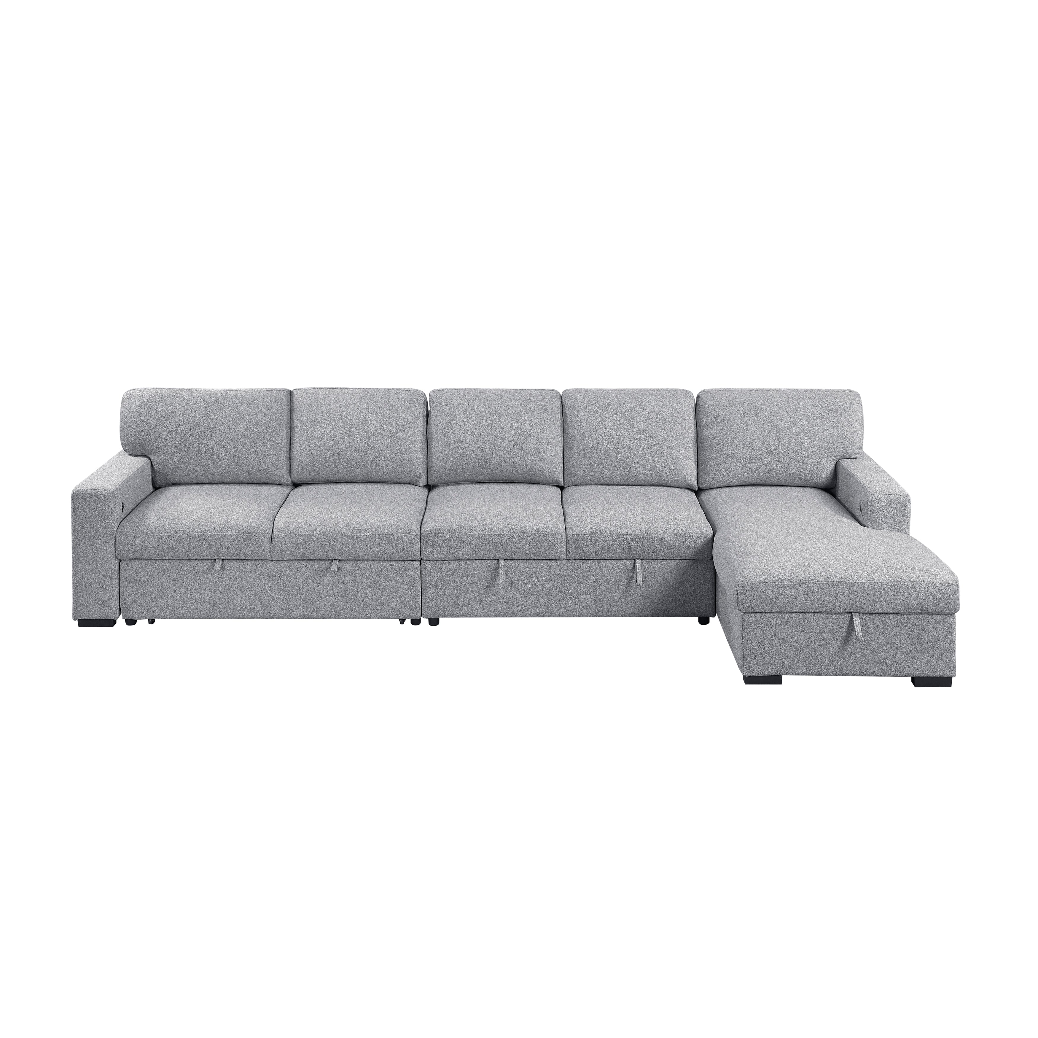 9630GY*32LRC (3)Sectional with Right Chaise, Pull-out Bed and Hidden Storages, Charging Ports - 9630GY*32LRC