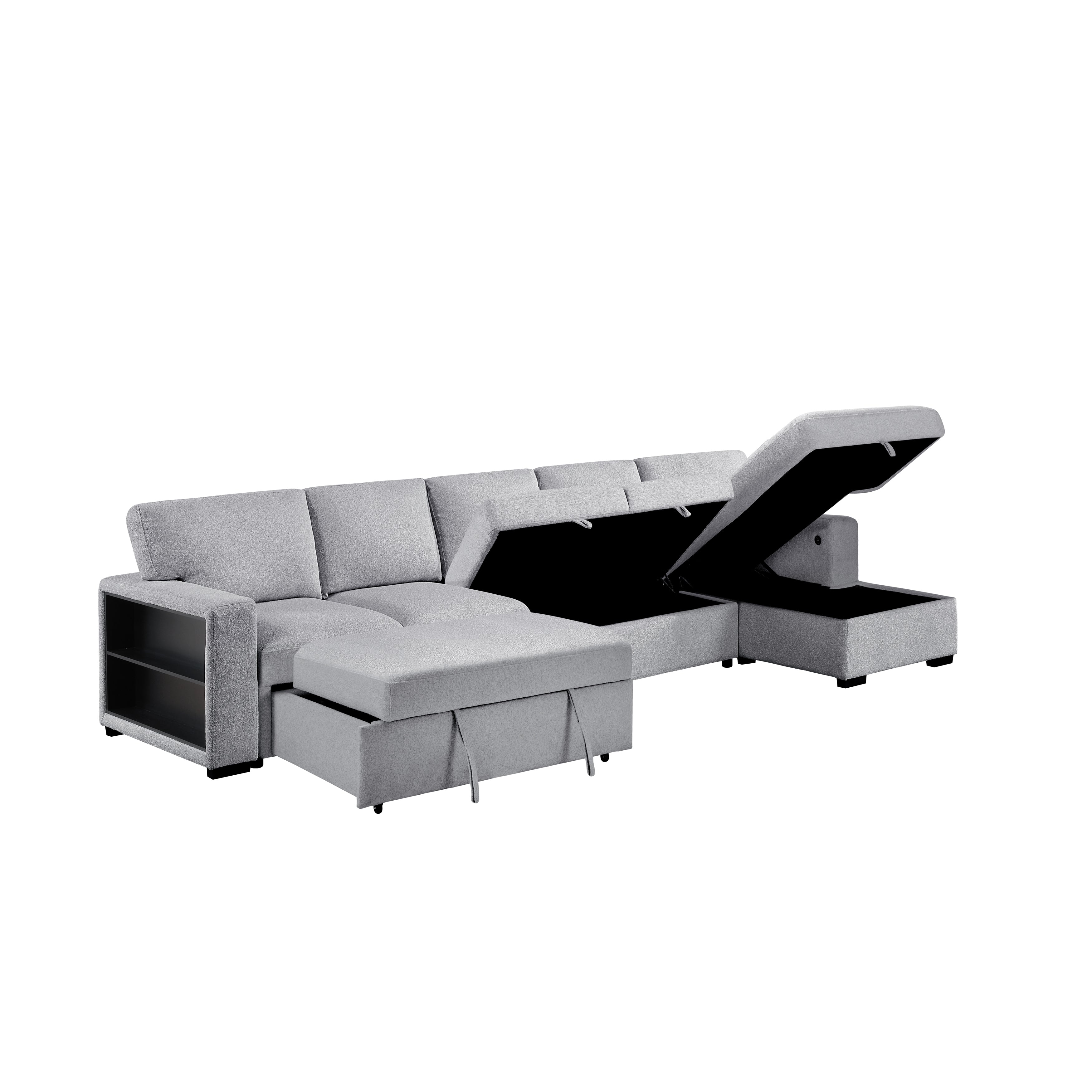 9630GY*32LRC (3)Sectional with Right Chaise, Pull-out Bed and Hidden Storages, Charging Ports - 9630GY*32LRC
