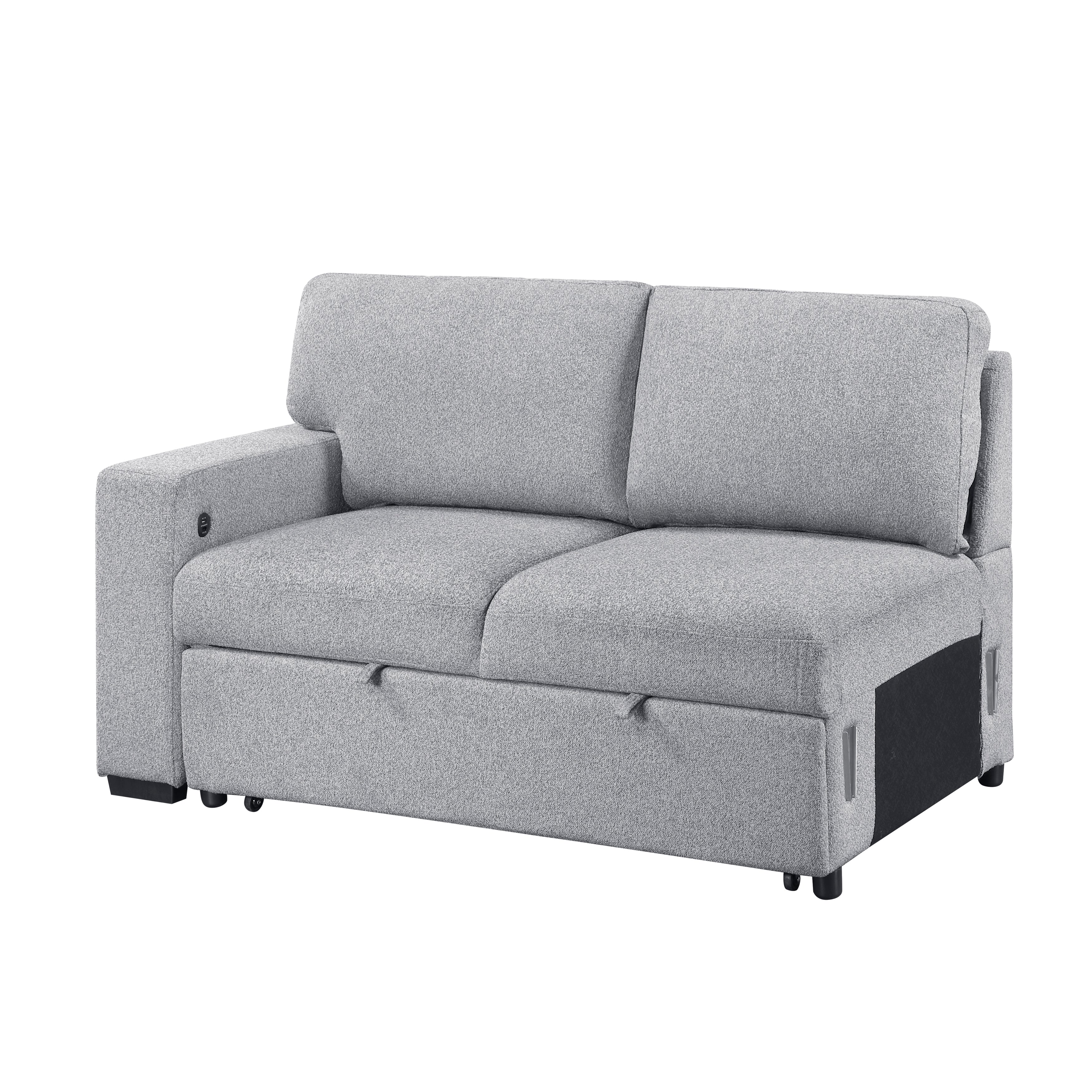 9630GY*32LRC (3)Sectional with Right Chaise, Pull-out Bed and Hidden Storages, Charging Ports - 9630GY*32LRC