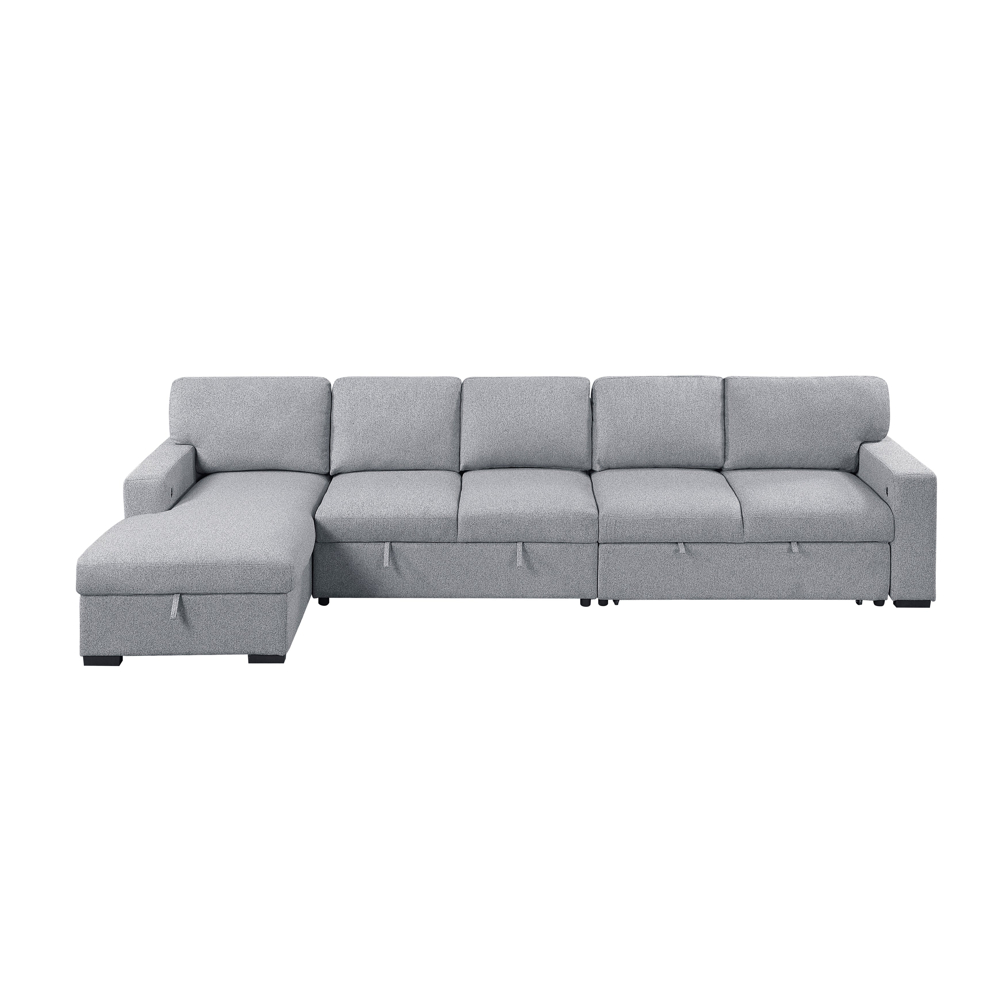 9630GY*3LC2R (3)Sectional with Left Chaise, Pull-out Bed and Hidden Storages, Charging Ports - 9630GY*3LC2R