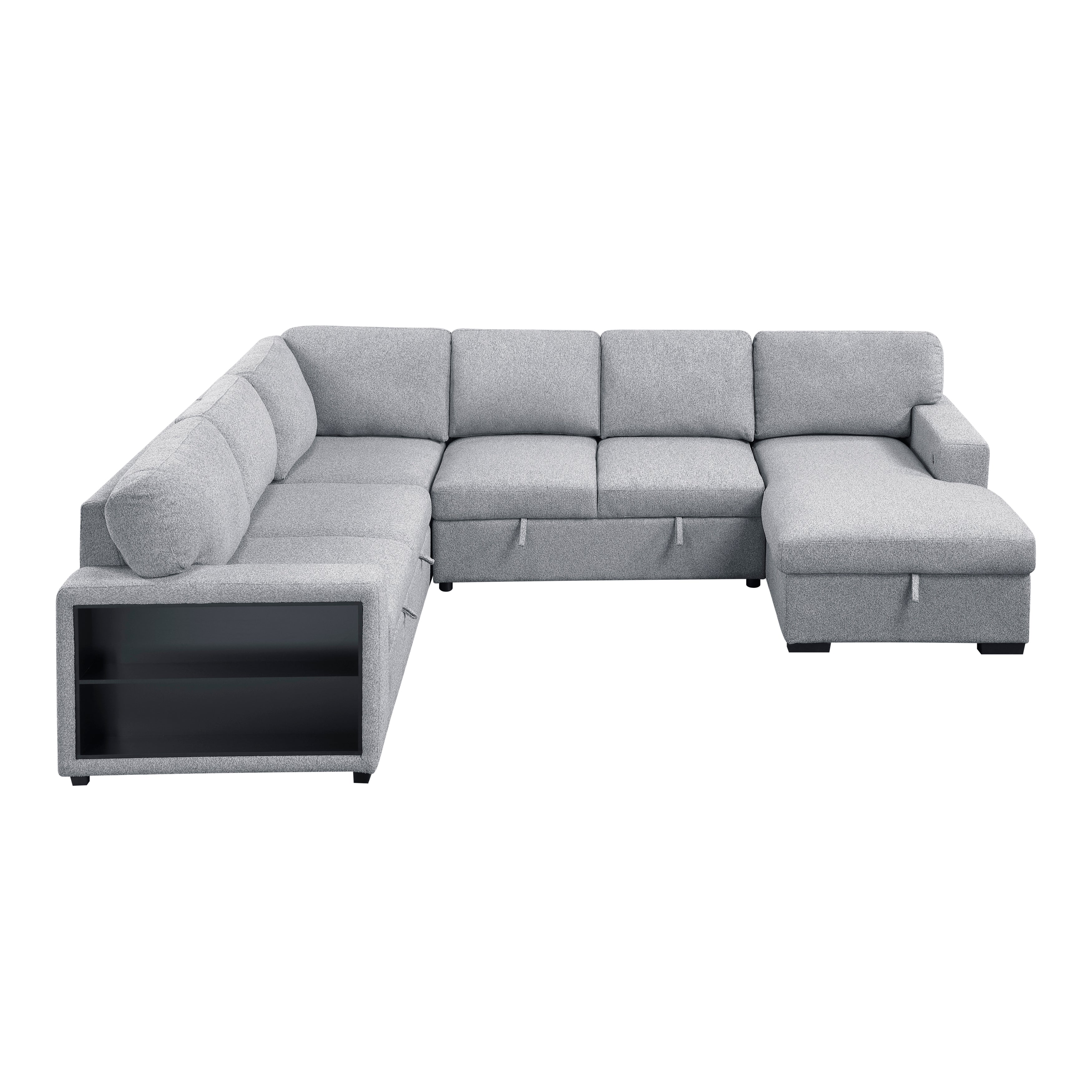 9630GY*42LRC (4)Sectional with Right Chaise, Pull-out Bed and Hidden Storages, Charging Ports - 9630GY*42LRC