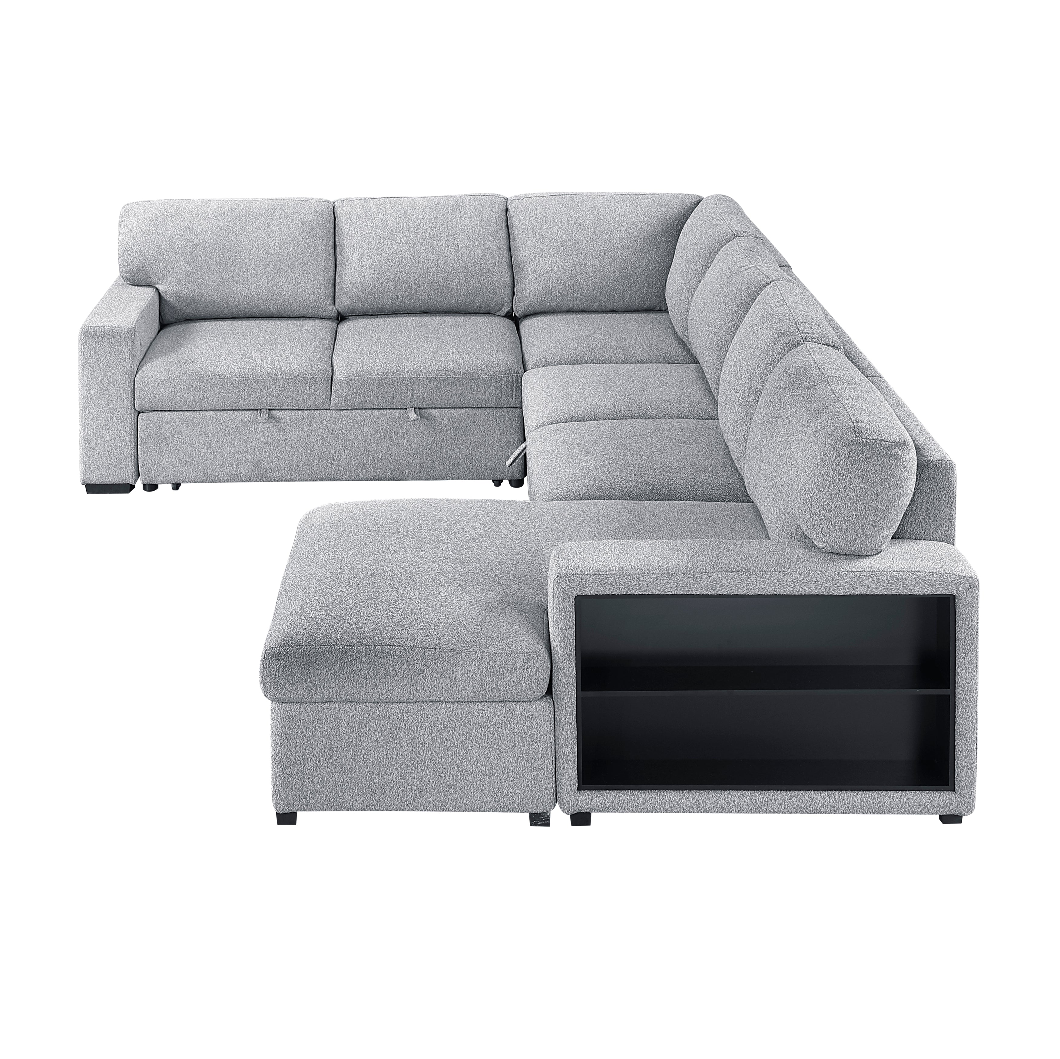 9630GY*42LRC (4)Sectional with Right Chaise, Pull-out Bed and Hidden Storages, Charging Ports - 9630GY*42LRC