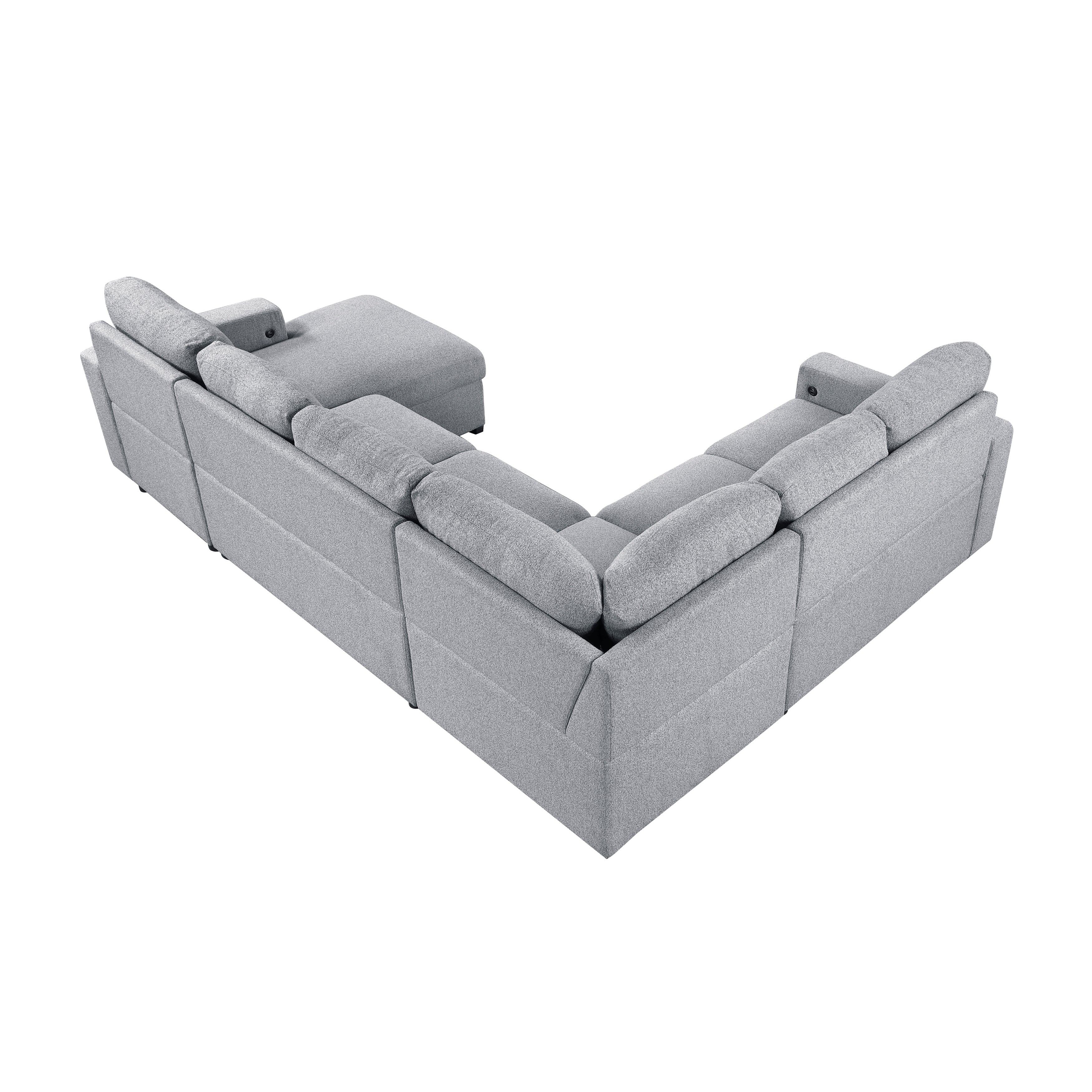 9630GY*42LRC (4)Sectional with Right Chaise, Pull-out Bed and Hidden Storages, Charging Ports - 9630GY*42LRC