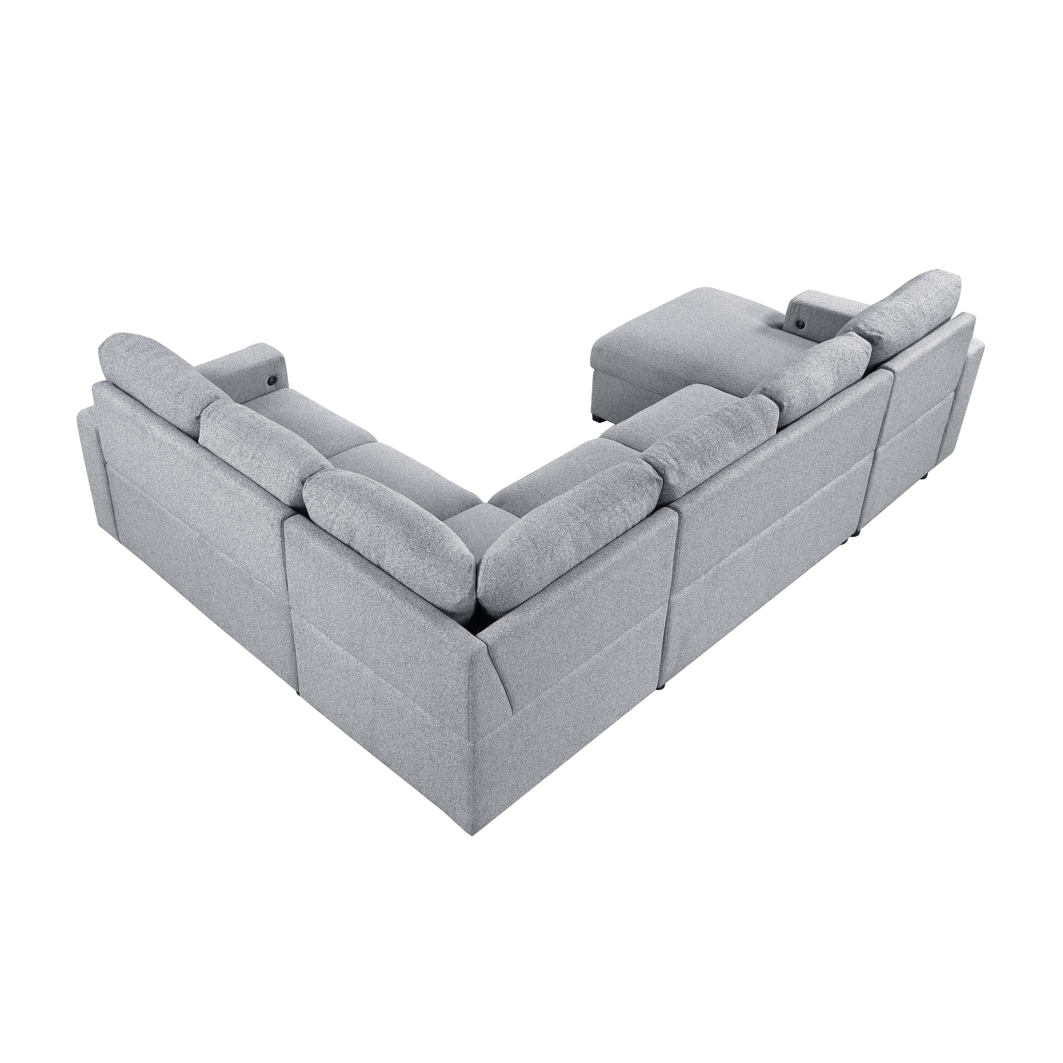 9630GY*4LC2R (4)Sectional with Left Chaise, Pull-out Bed and Hidden Storages, Charging Ports - 9630GY*4LC2R