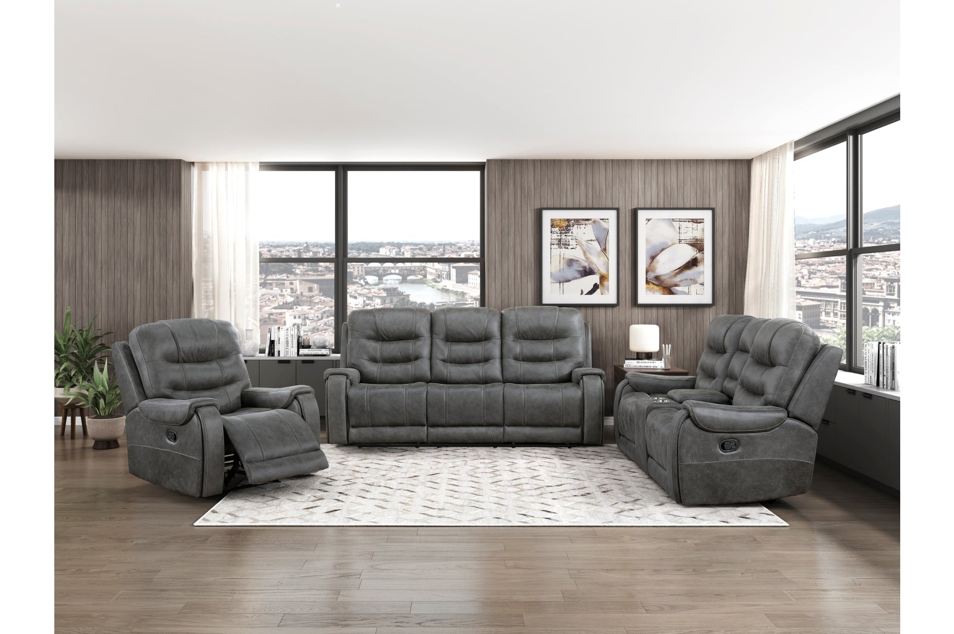 Oberon Dark Gray Double Reclining Living Room Set from Homelegance - Luna Furniture