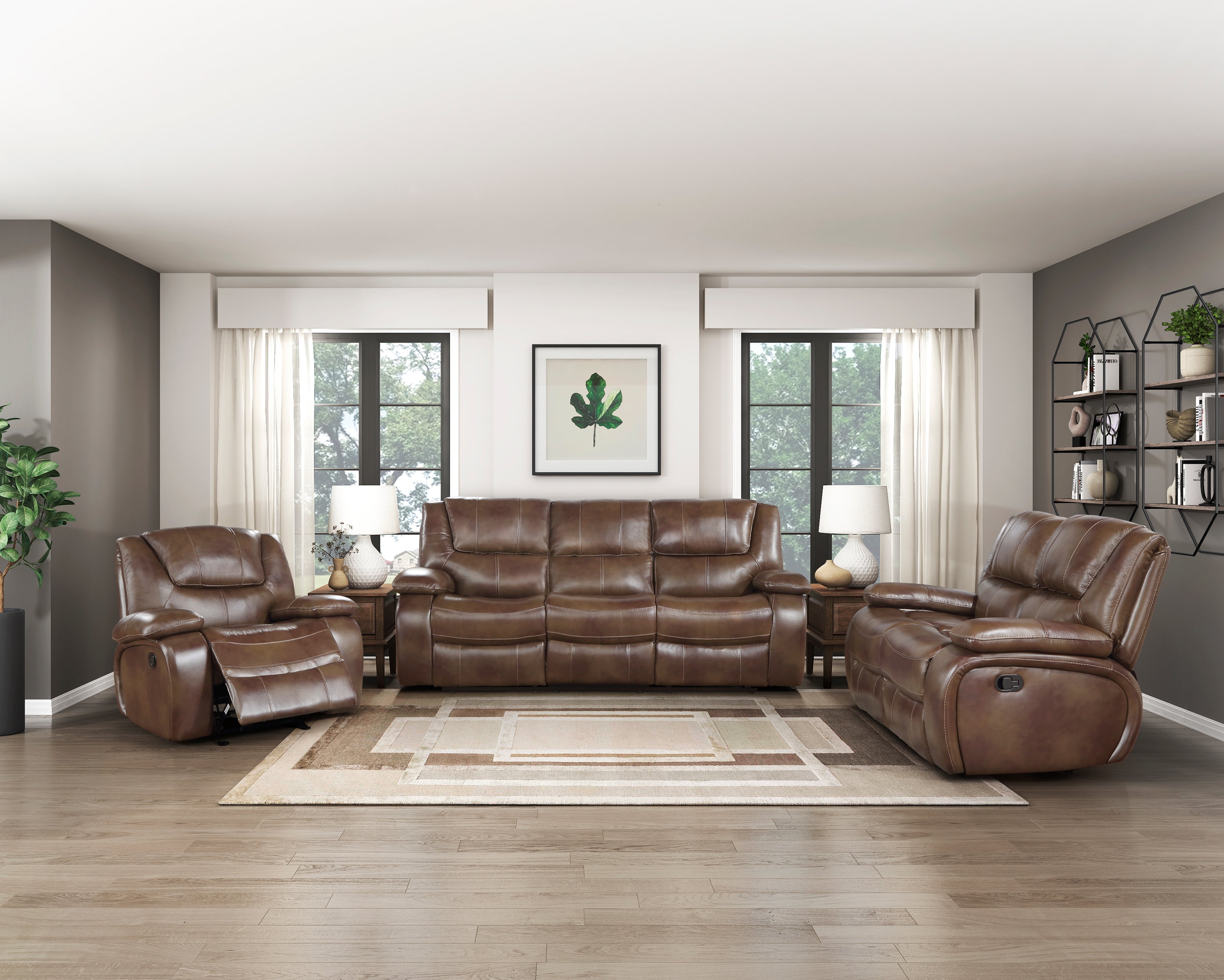 Ellicott Brown Leather Double Reclining Living Room Set from Homelegance - Luna Furniture