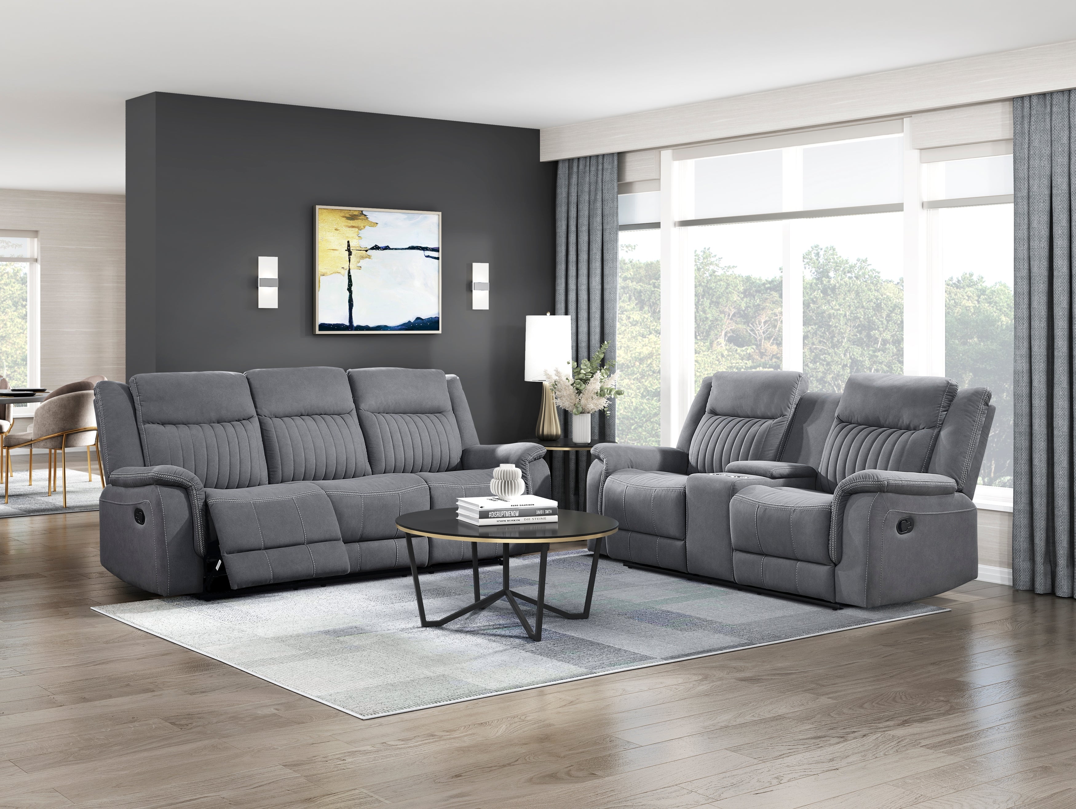 9646GY-3 Double Reclining Sofa - 9646GY-3