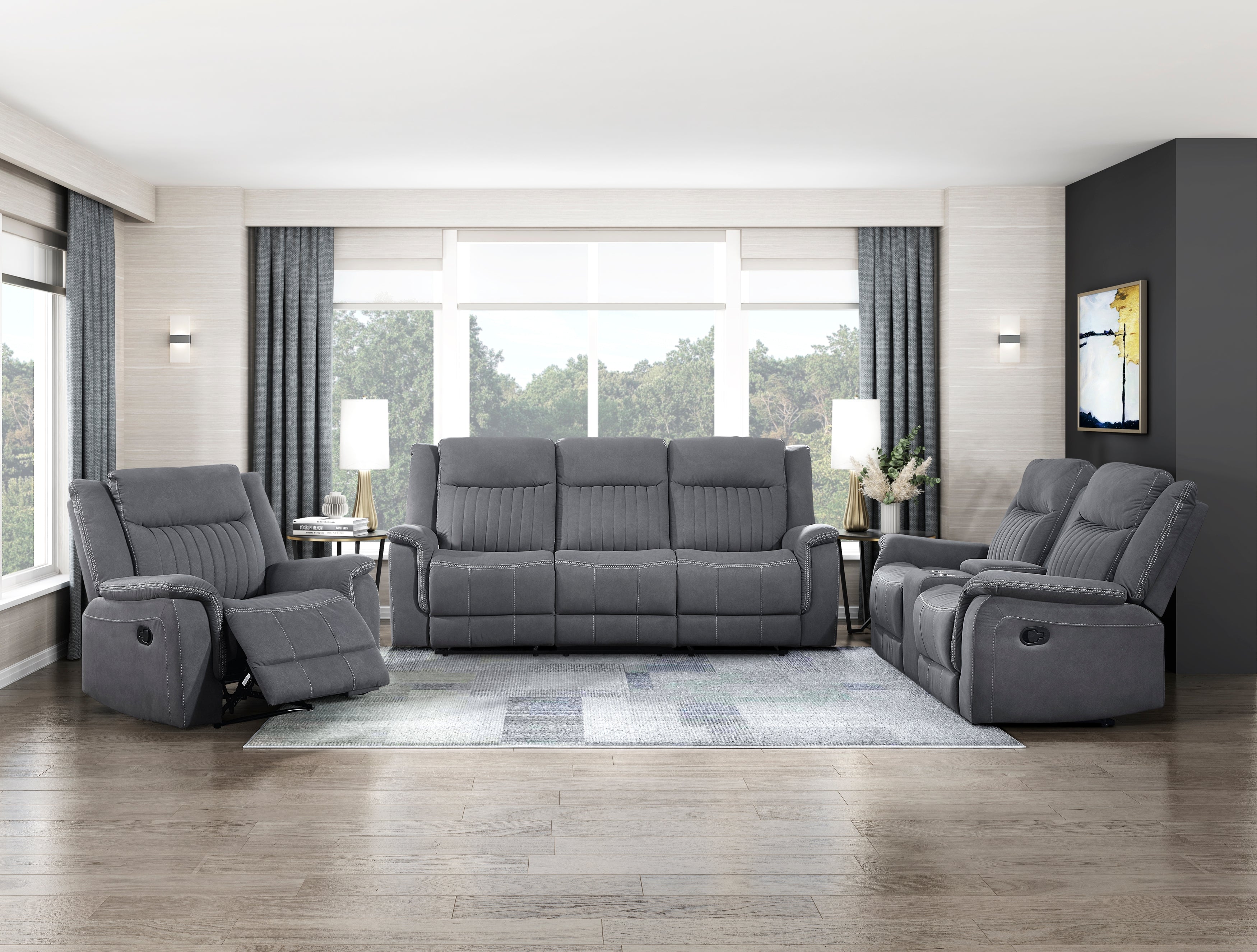 9646GY-3 Double Reclining Sofa - 9646GY-3