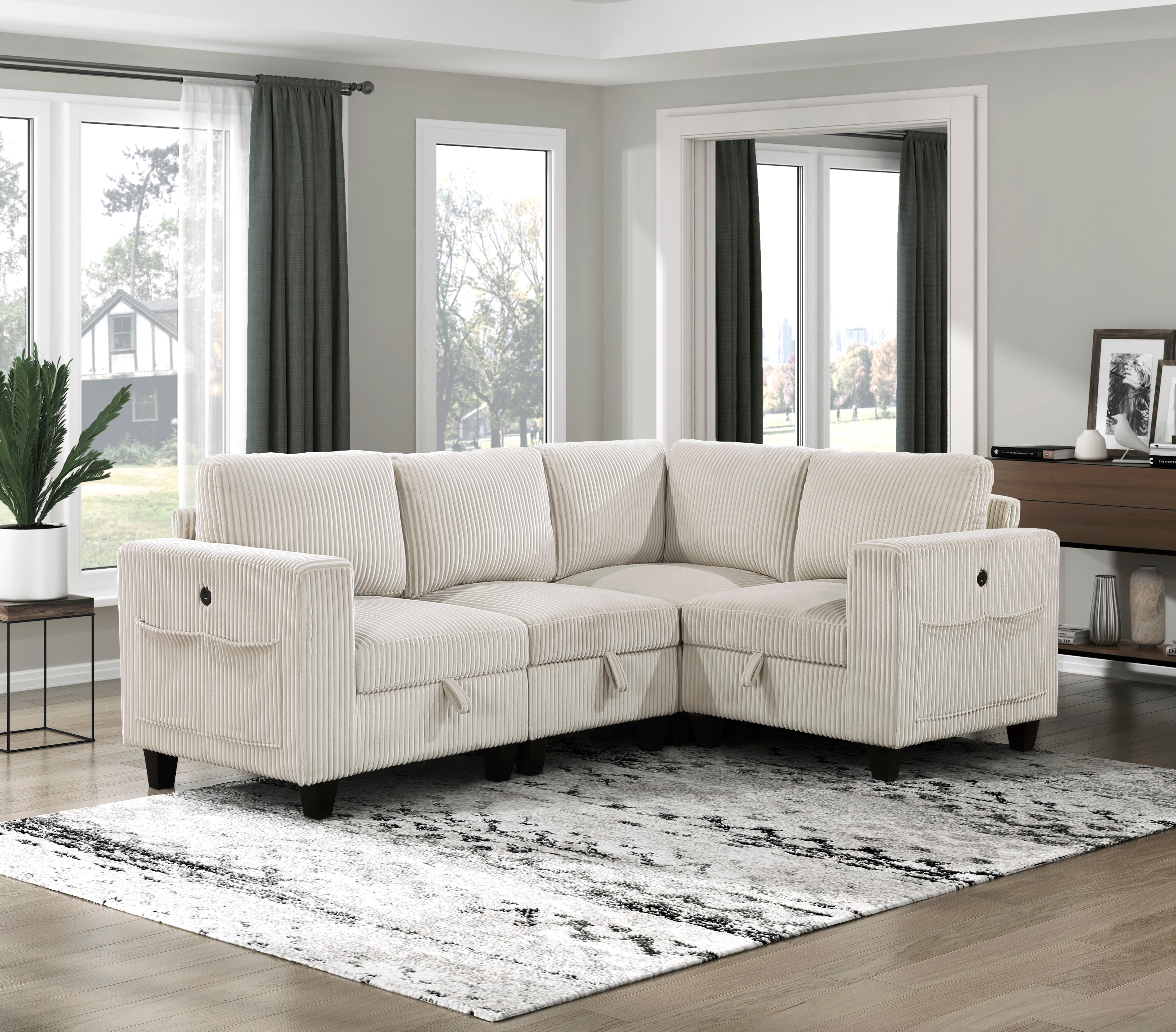 9650NBE*4SC (4)4-Piece Sectional with Storage, Storage Pouches and Charging Ports - 9650NBE*4SC