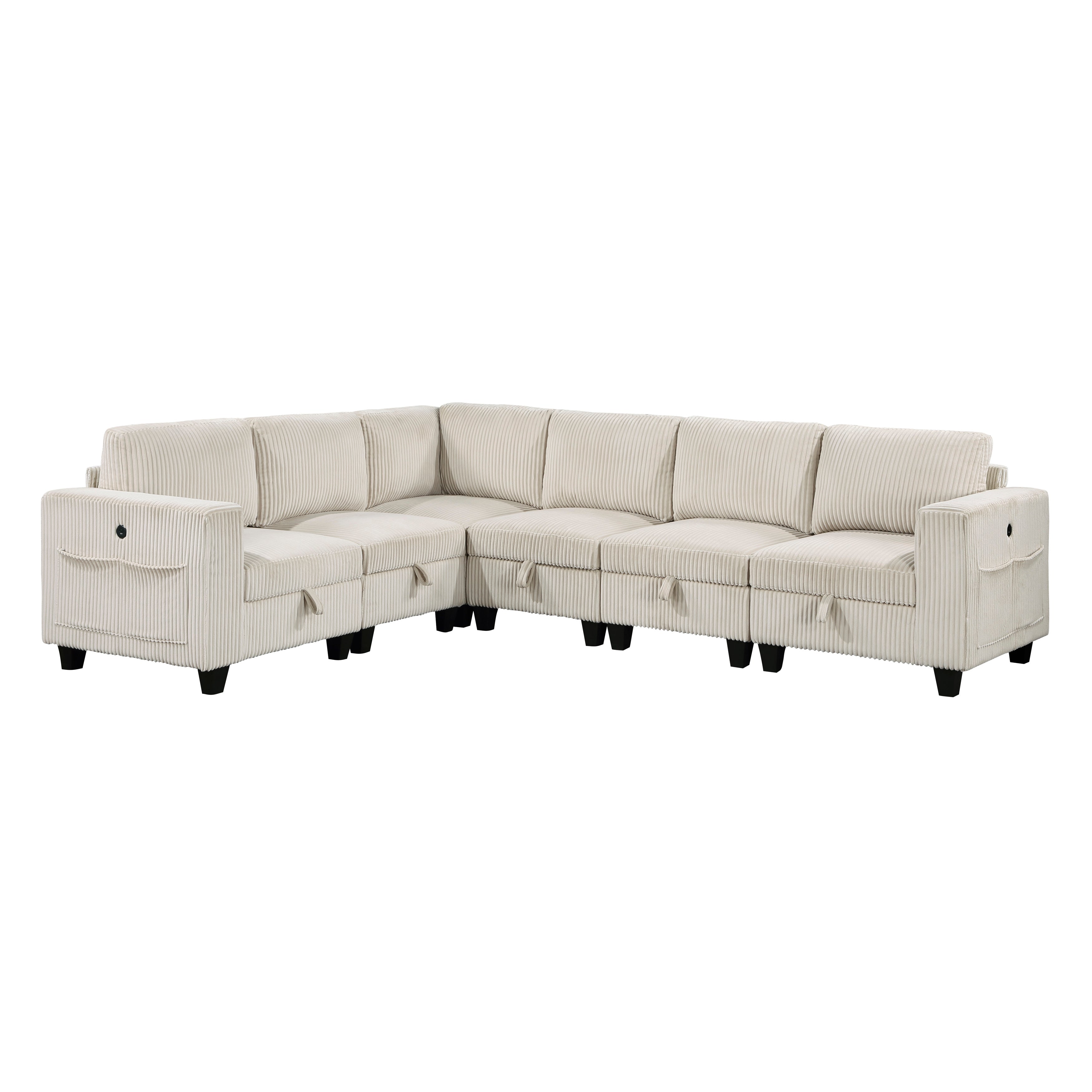 Walterboro Beige Corduroy 6-Piece Sectional with Storage, Storage Pouches and Charging Ports from Homelegance - Luna Furniture