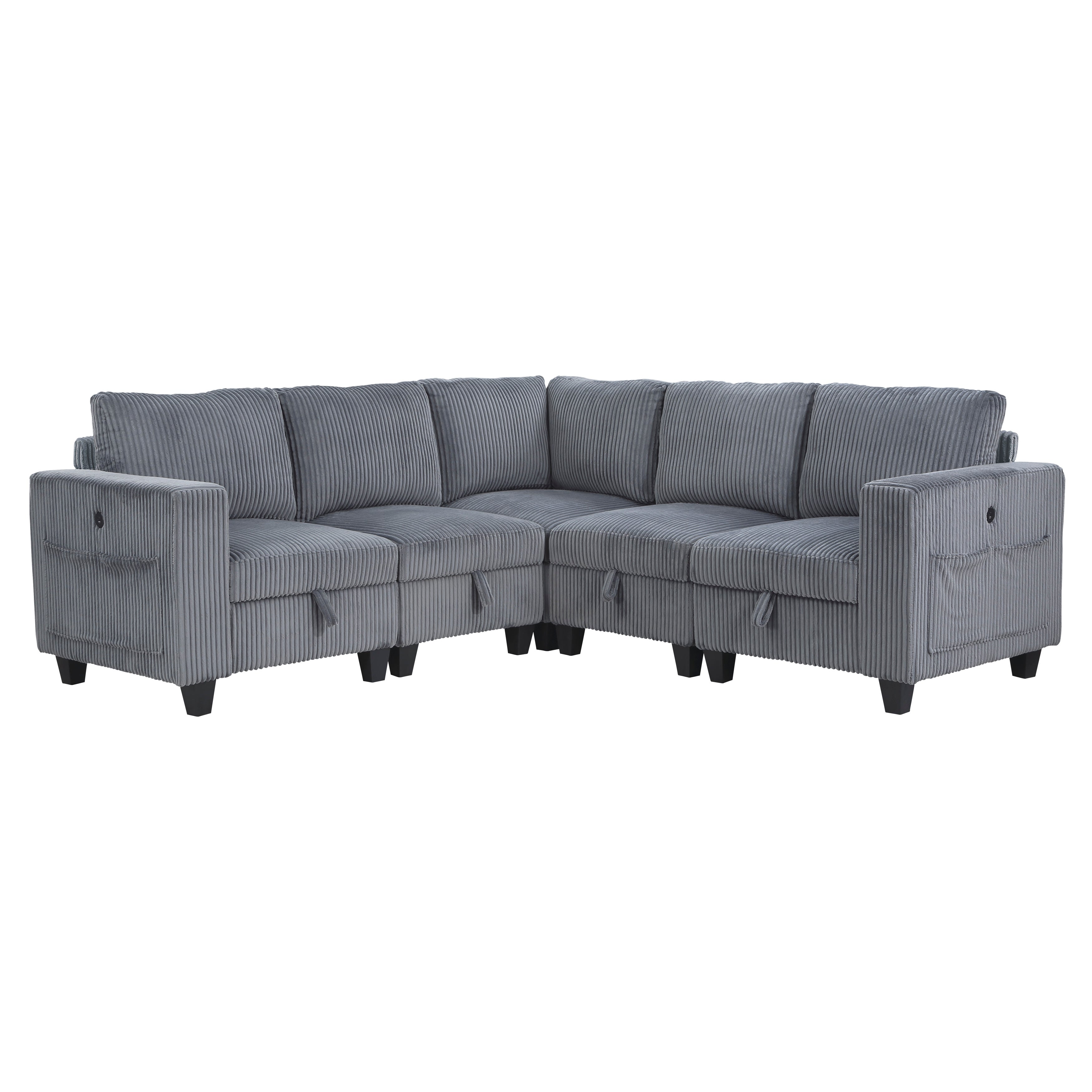 Walterboro Dark Gray 5-Piece Sectional with Storage, Storage Pouches and Charging Ports from Homelegance - Luna Furniture